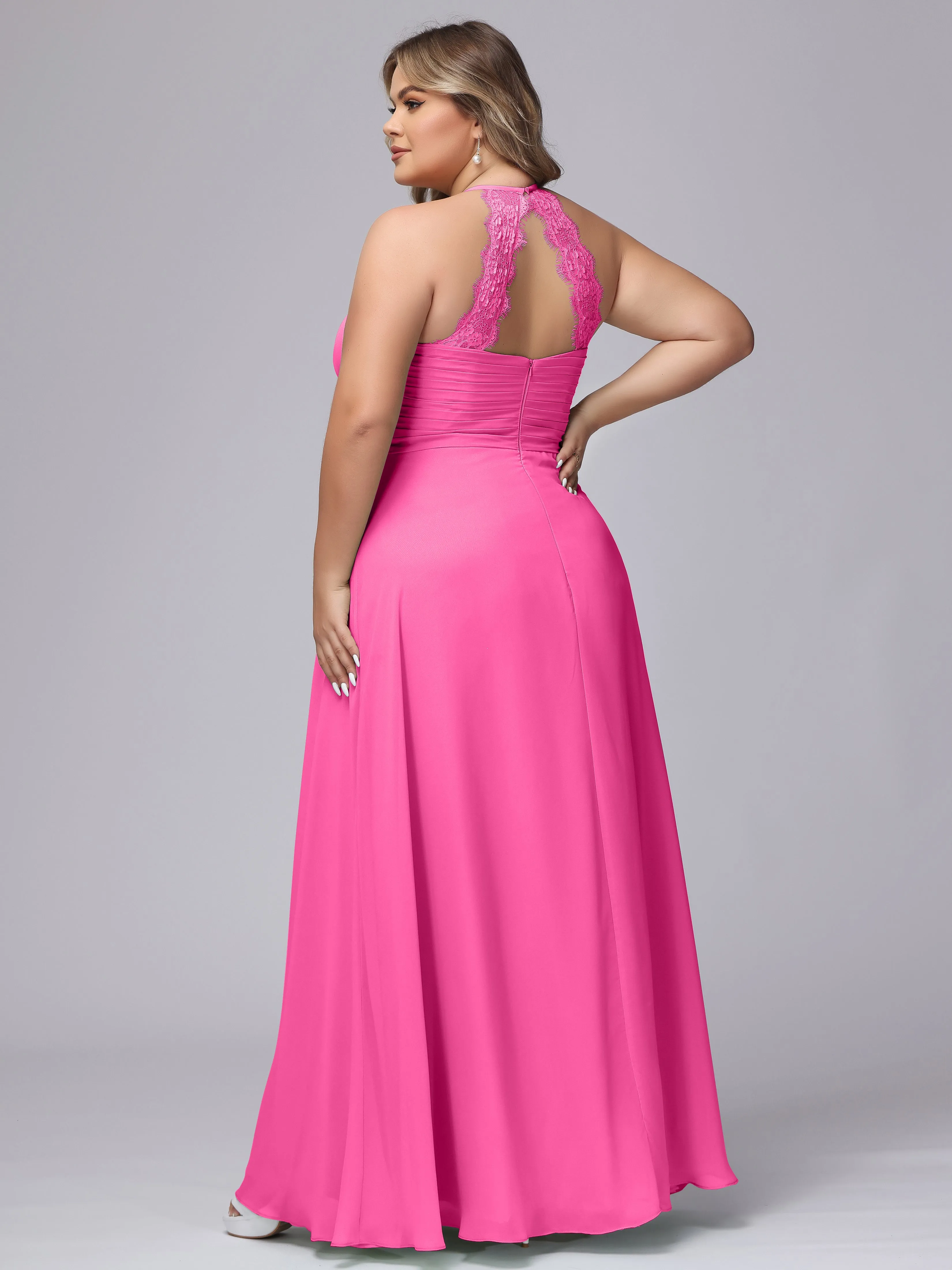 Halter Sleeveless Long Plus Size Chiffon Bridesmaid Dresses