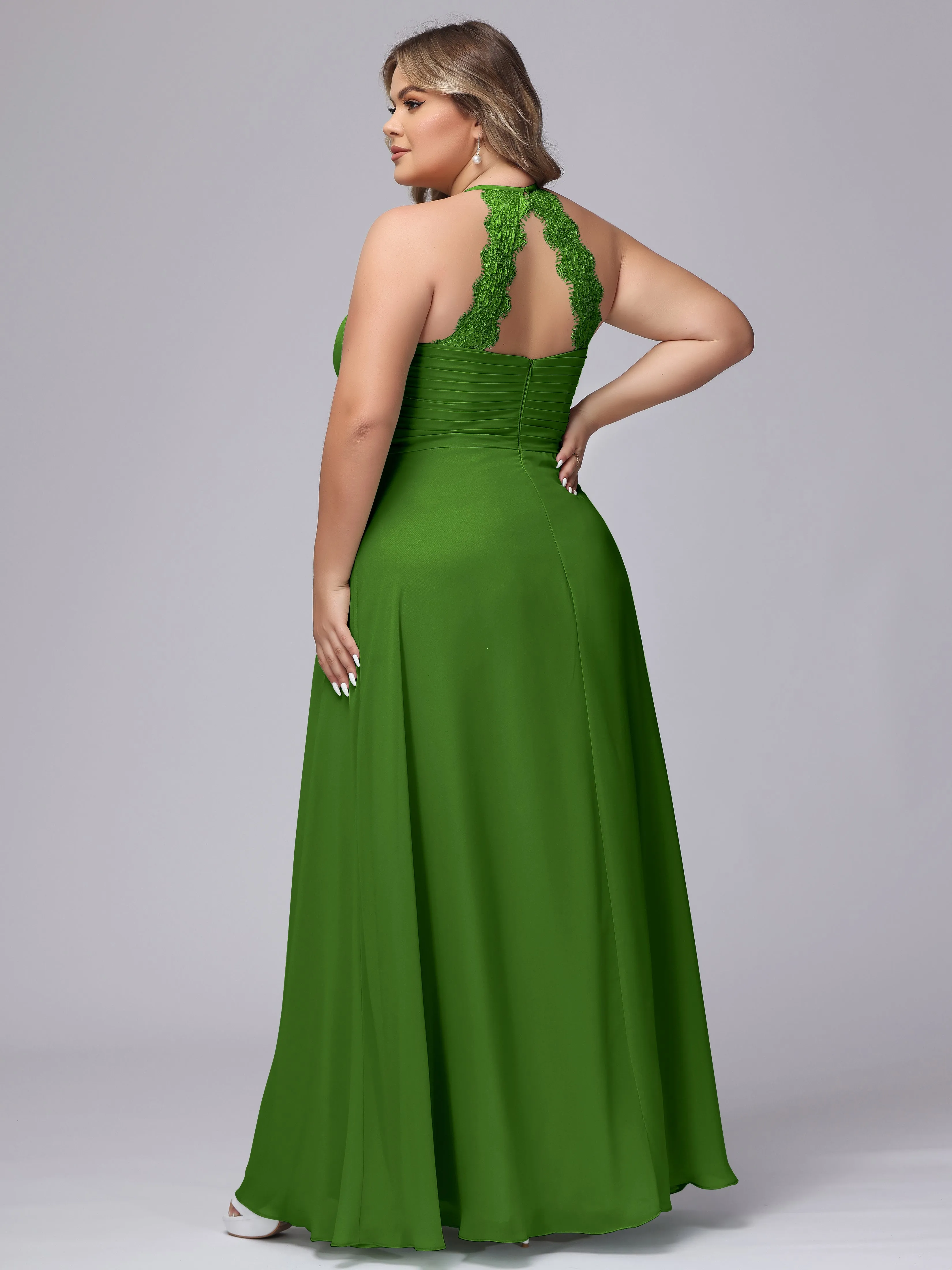 Halter Sleeveless Long Plus Size Chiffon Bridesmaid Dresses