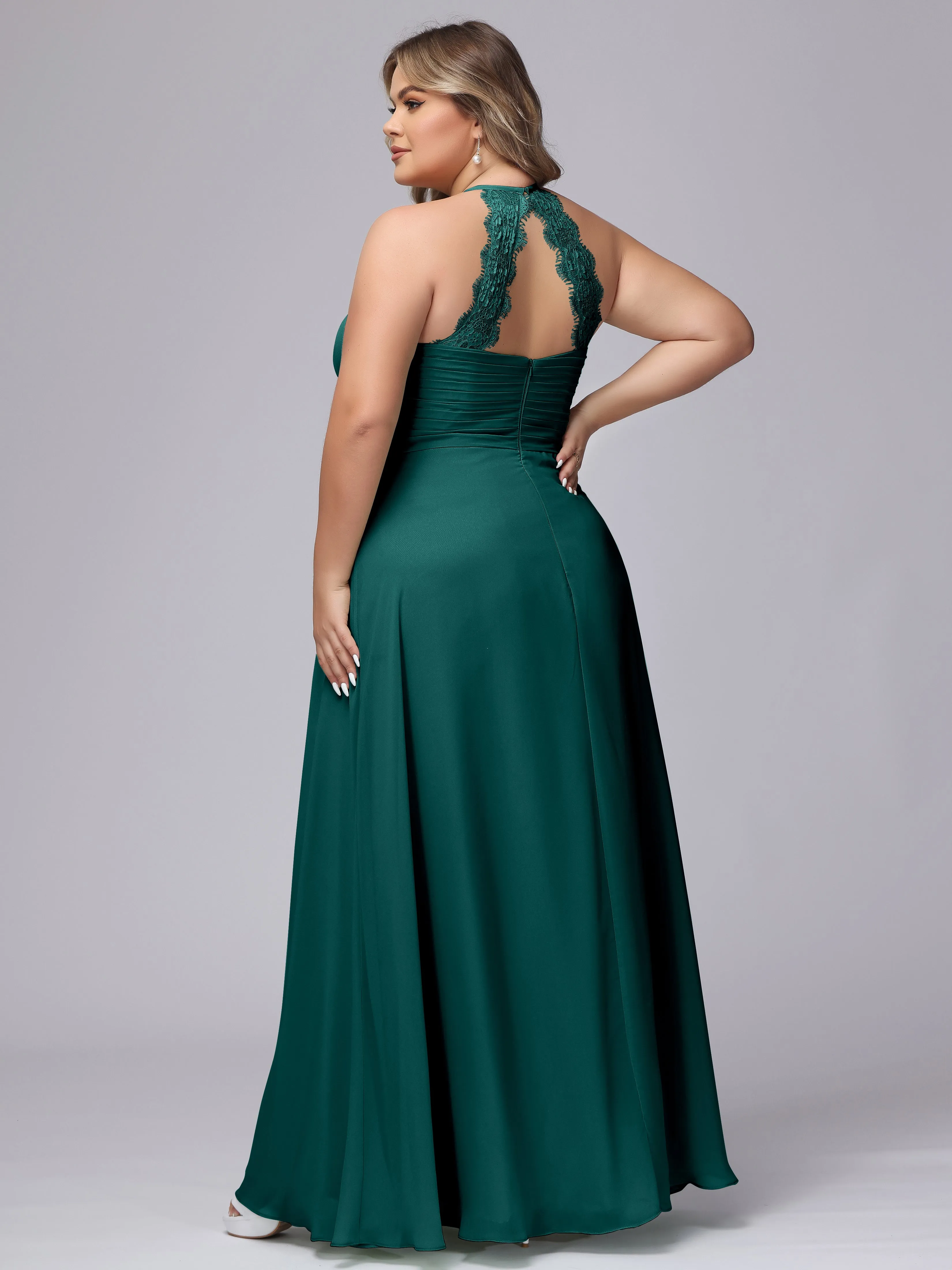 Halter Sleeveless Long Plus Size Chiffon Bridesmaid Dresses
