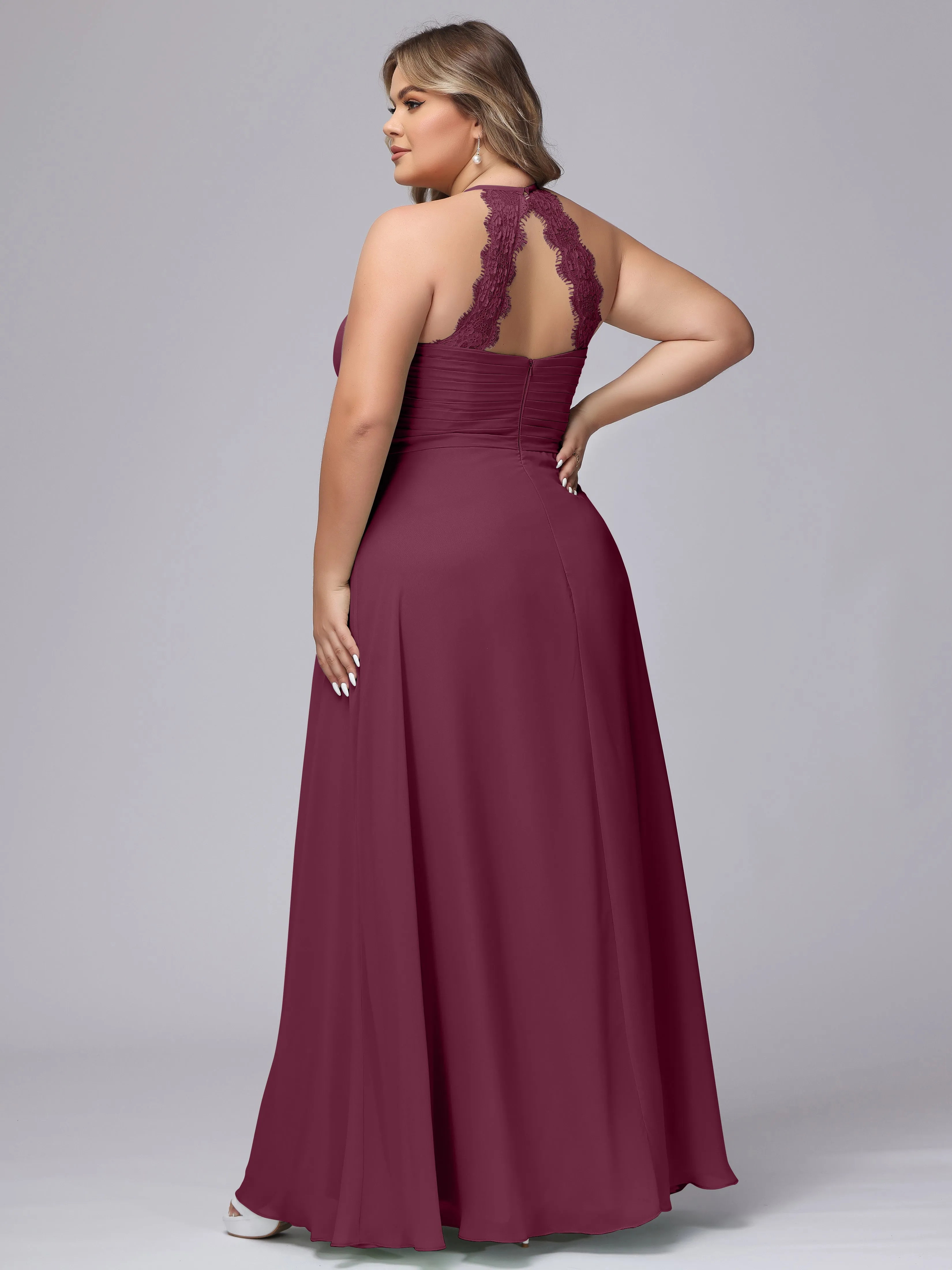 Halter Sleeveless Long Plus Size Chiffon Bridesmaid Dresses
