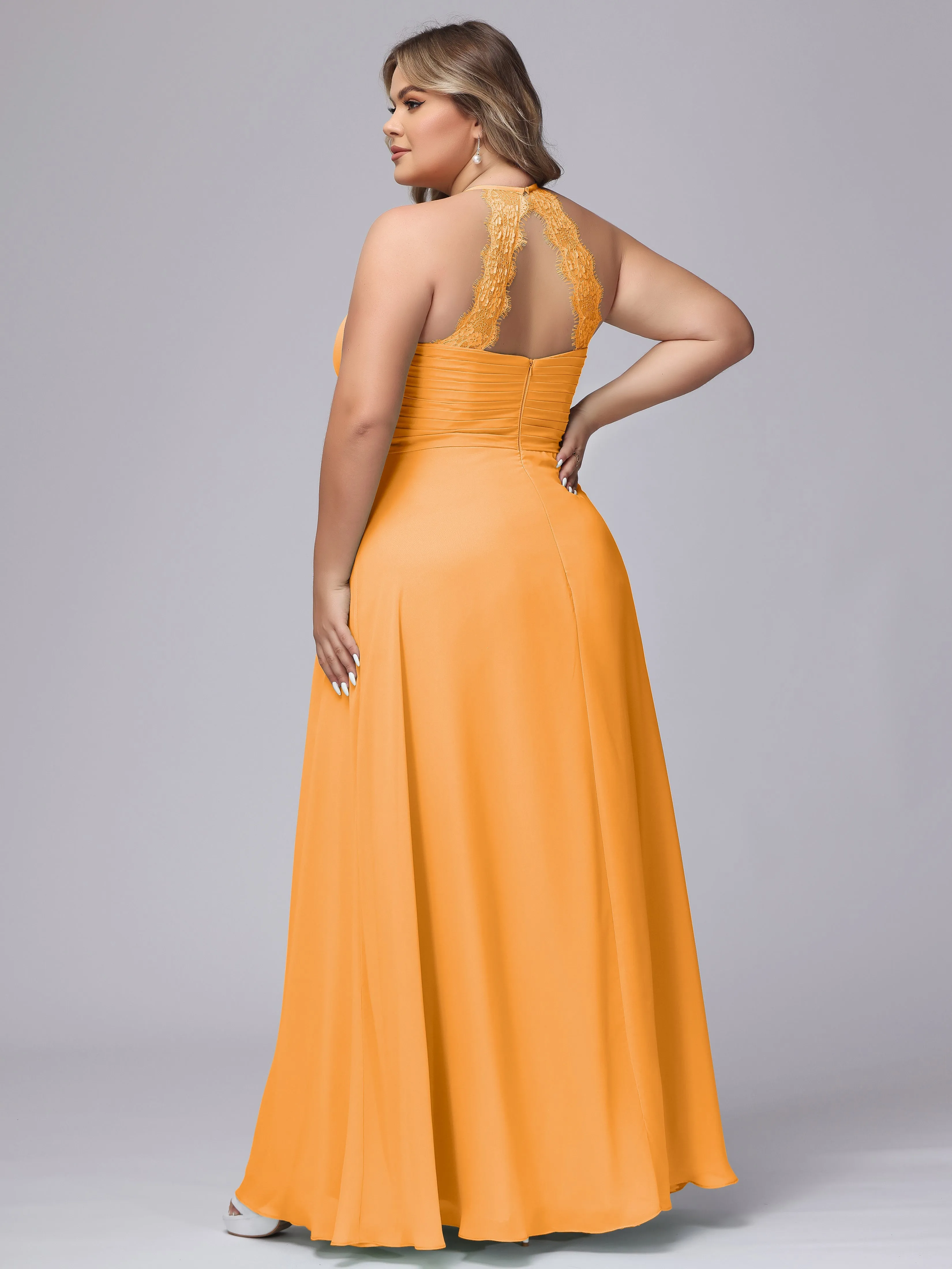 Halter Sleeveless Long Plus Size Chiffon Bridesmaid Dresses