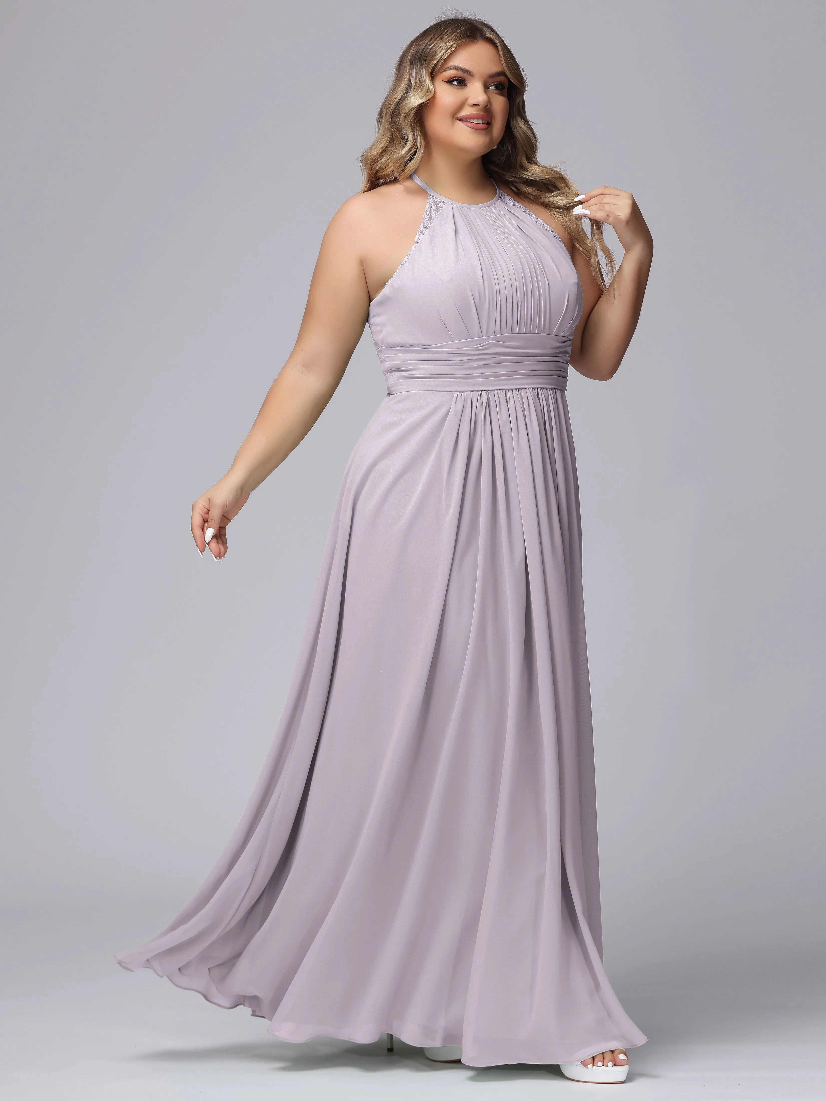 Halter Sleeveless Long Plus Size Chiffon Bridesmaid Dresses