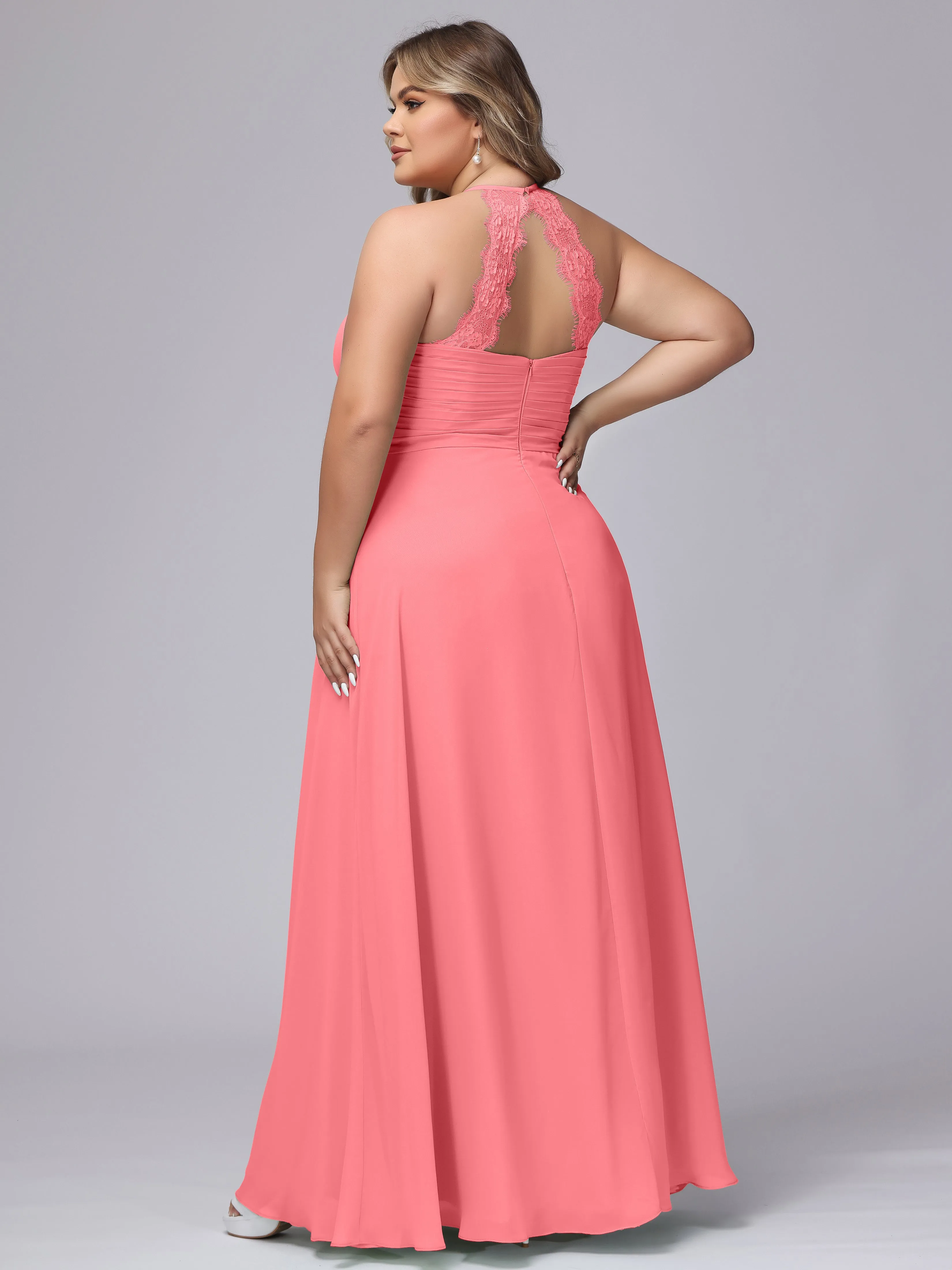 Halter Sleeveless Long Plus Size Chiffon Bridesmaid Dresses
