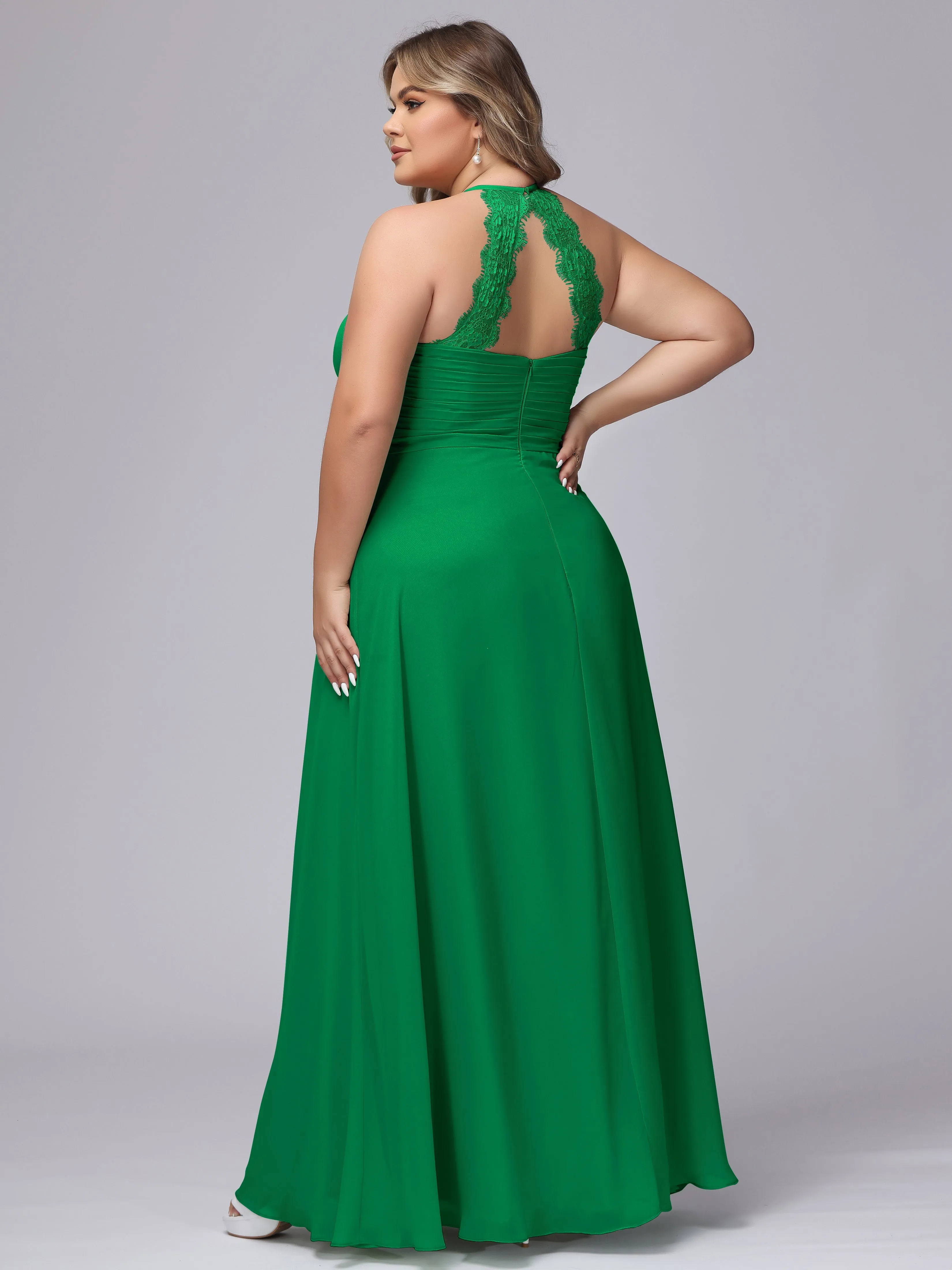 Halter Sleeveless Long Plus Size Chiffon Bridesmaid Dresses