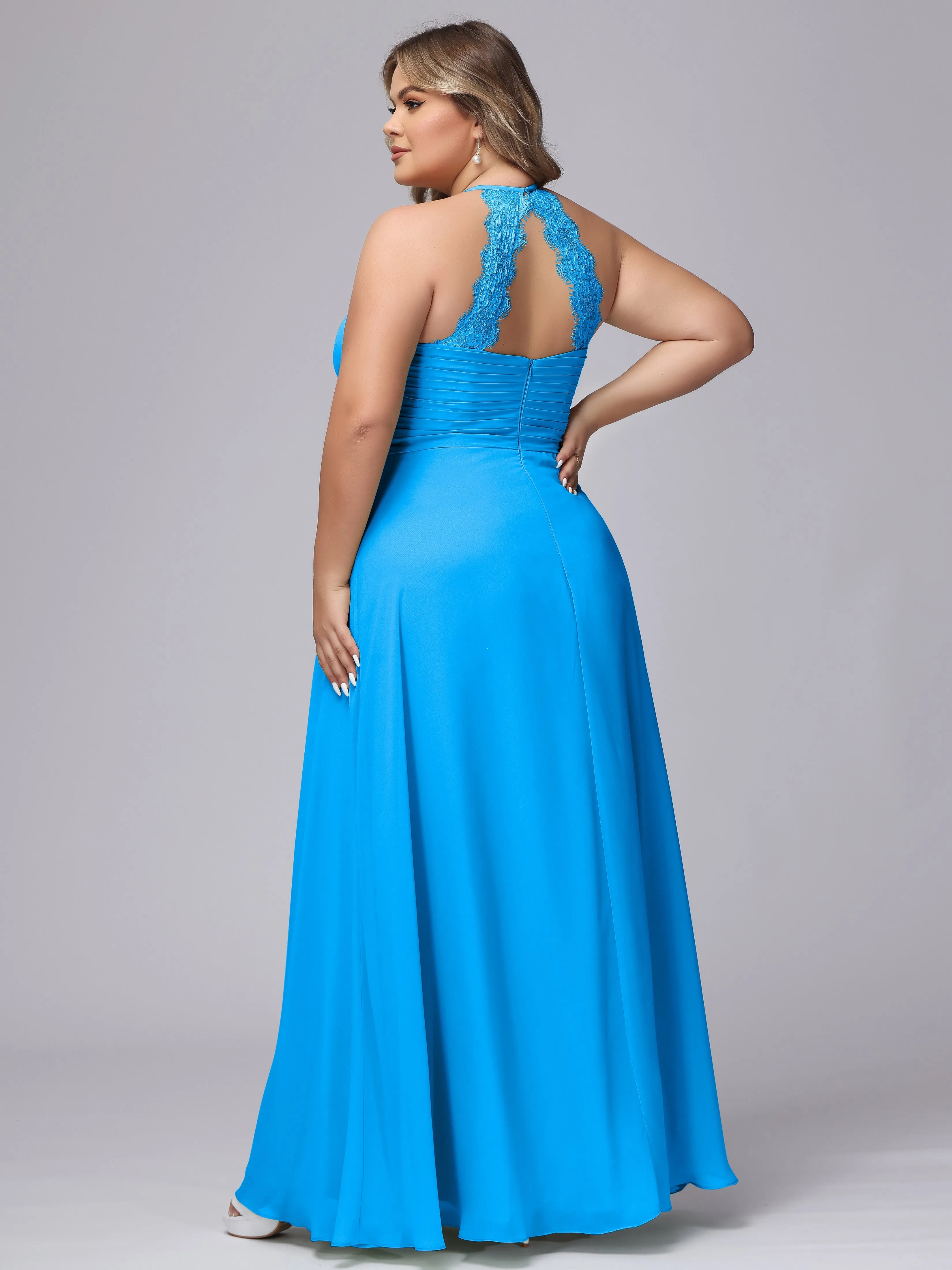 Halter Sleeveless Long Plus Size Chiffon Bridesmaid Dresses