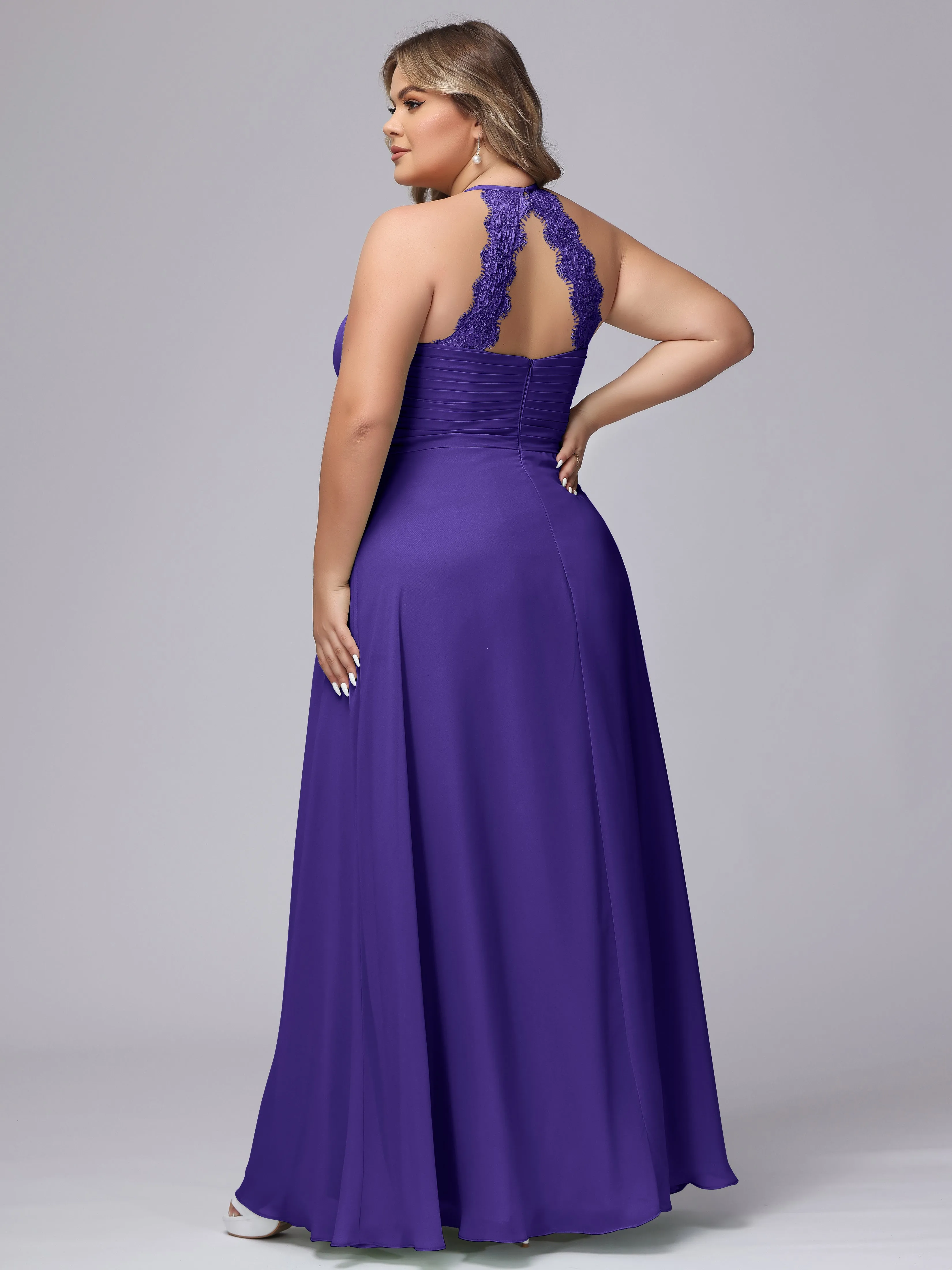Halter Sleeveless Long Plus Size Chiffon Bridesmaid Dresses