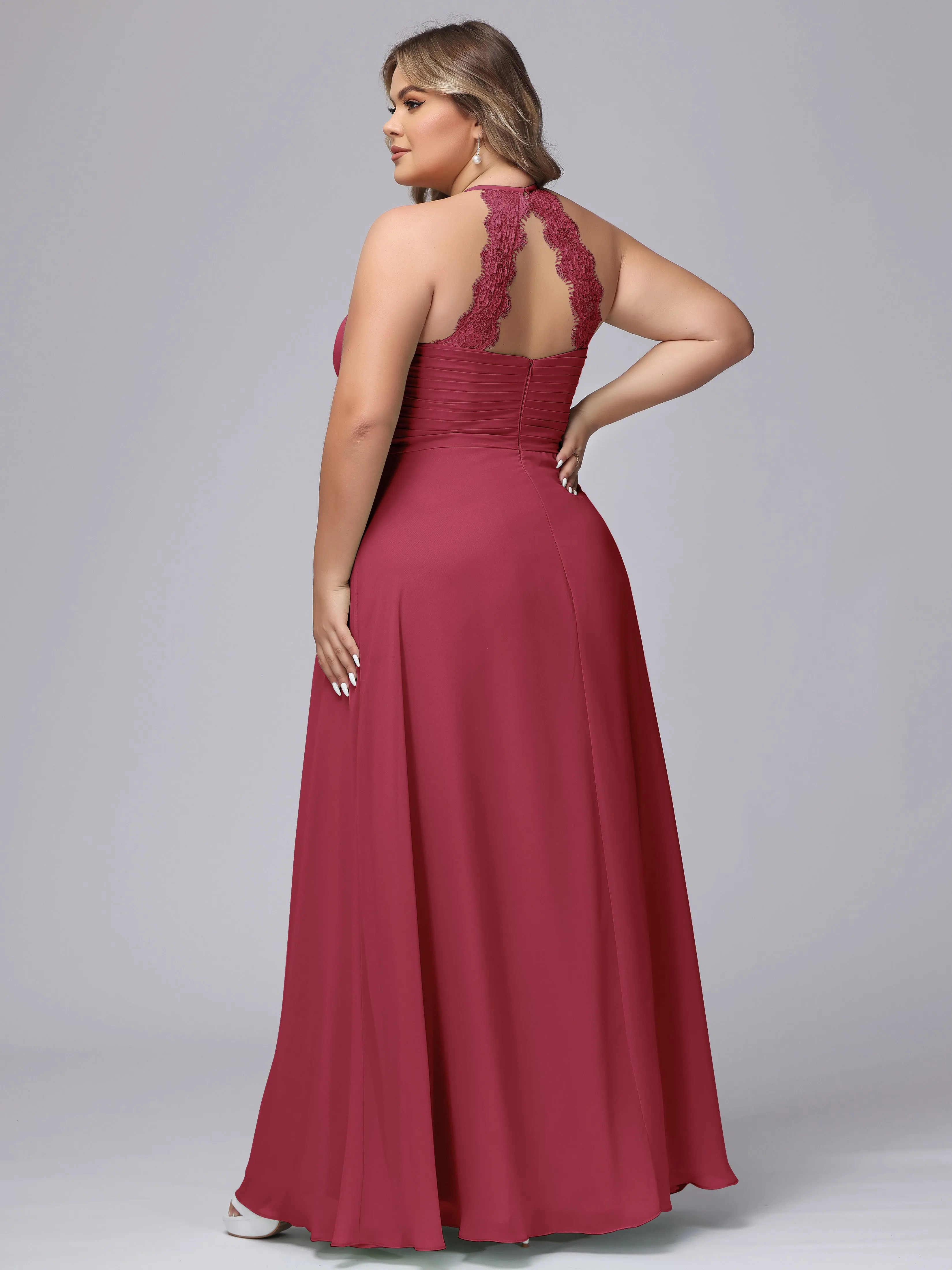 Halter Sleeveless Long Plus Size Chiffon Bridesmaid Dresses