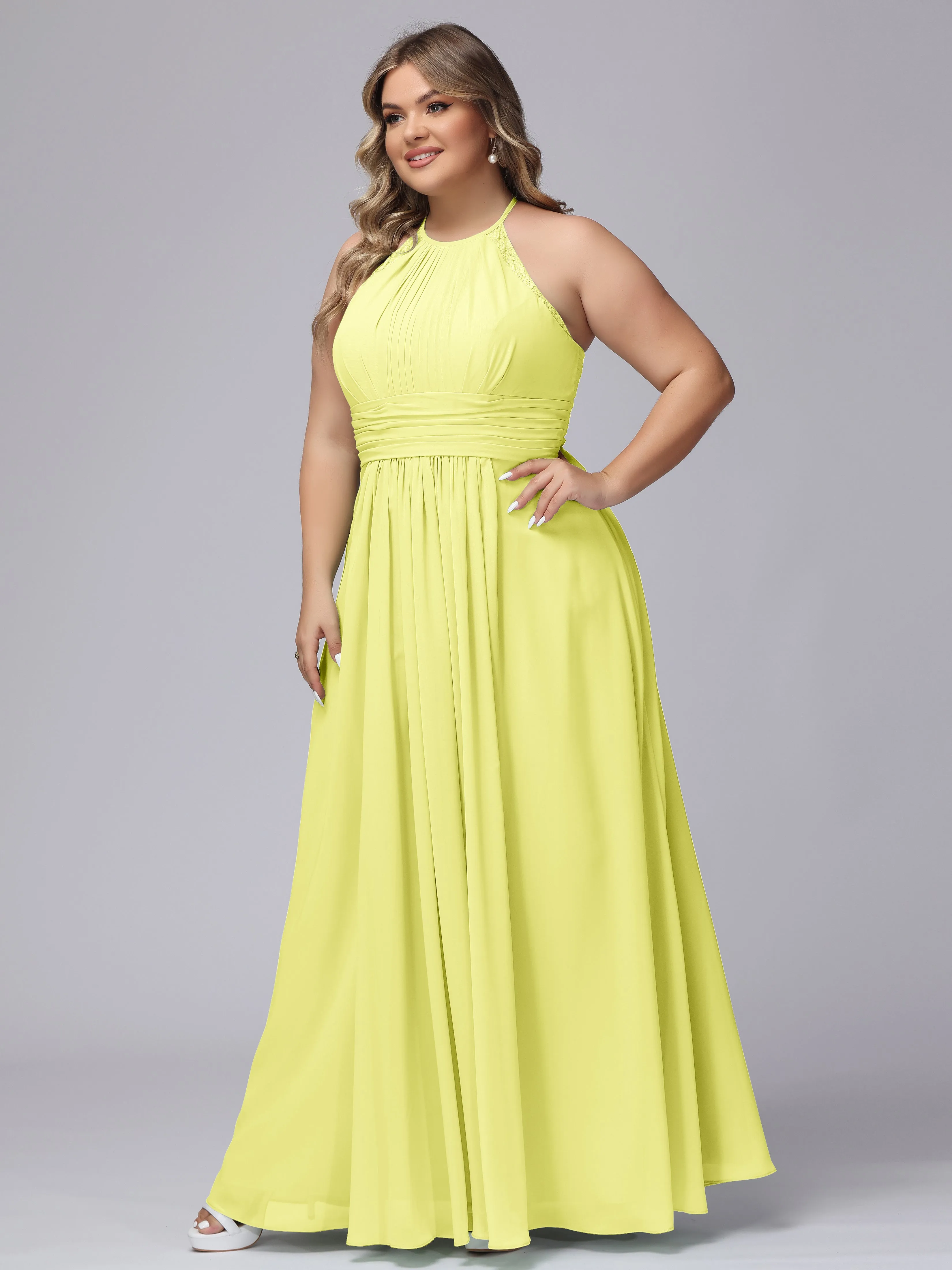 Halter Sleeveless Long Plus Size Chiffon Bridesmaid Dresses