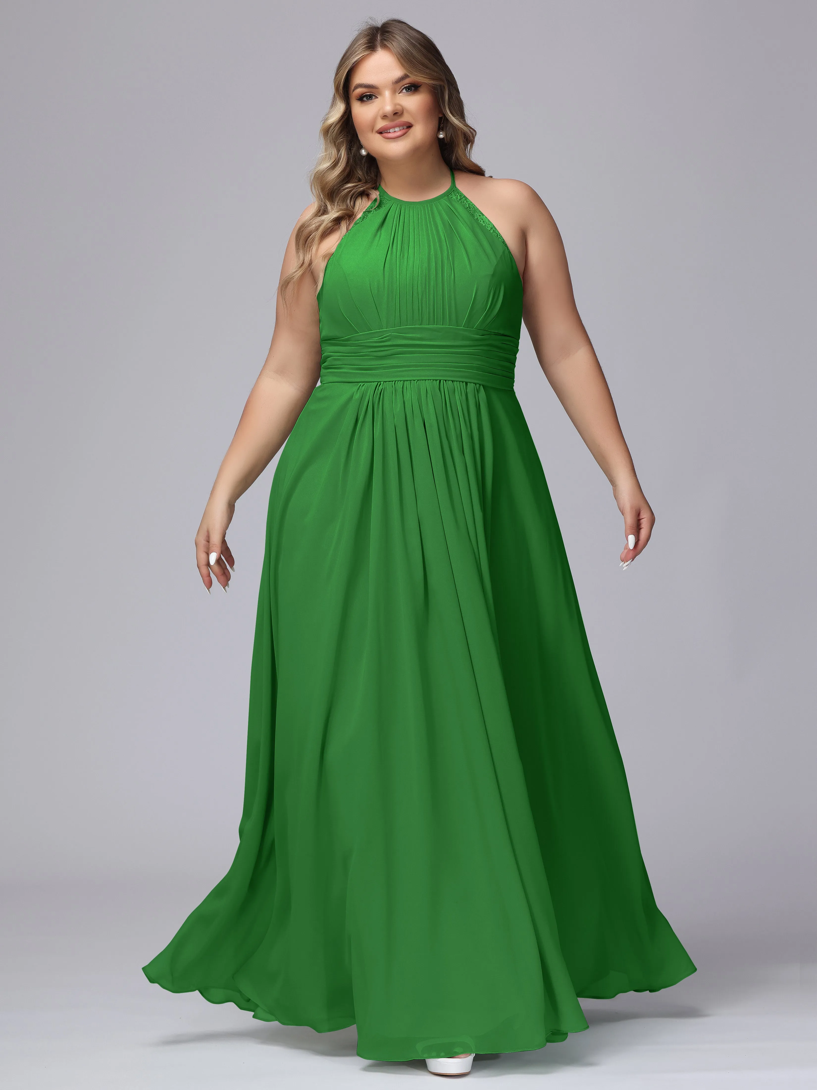 Halter Sleeveless Long Plus Size Chiffon Bridesmaid Dresses