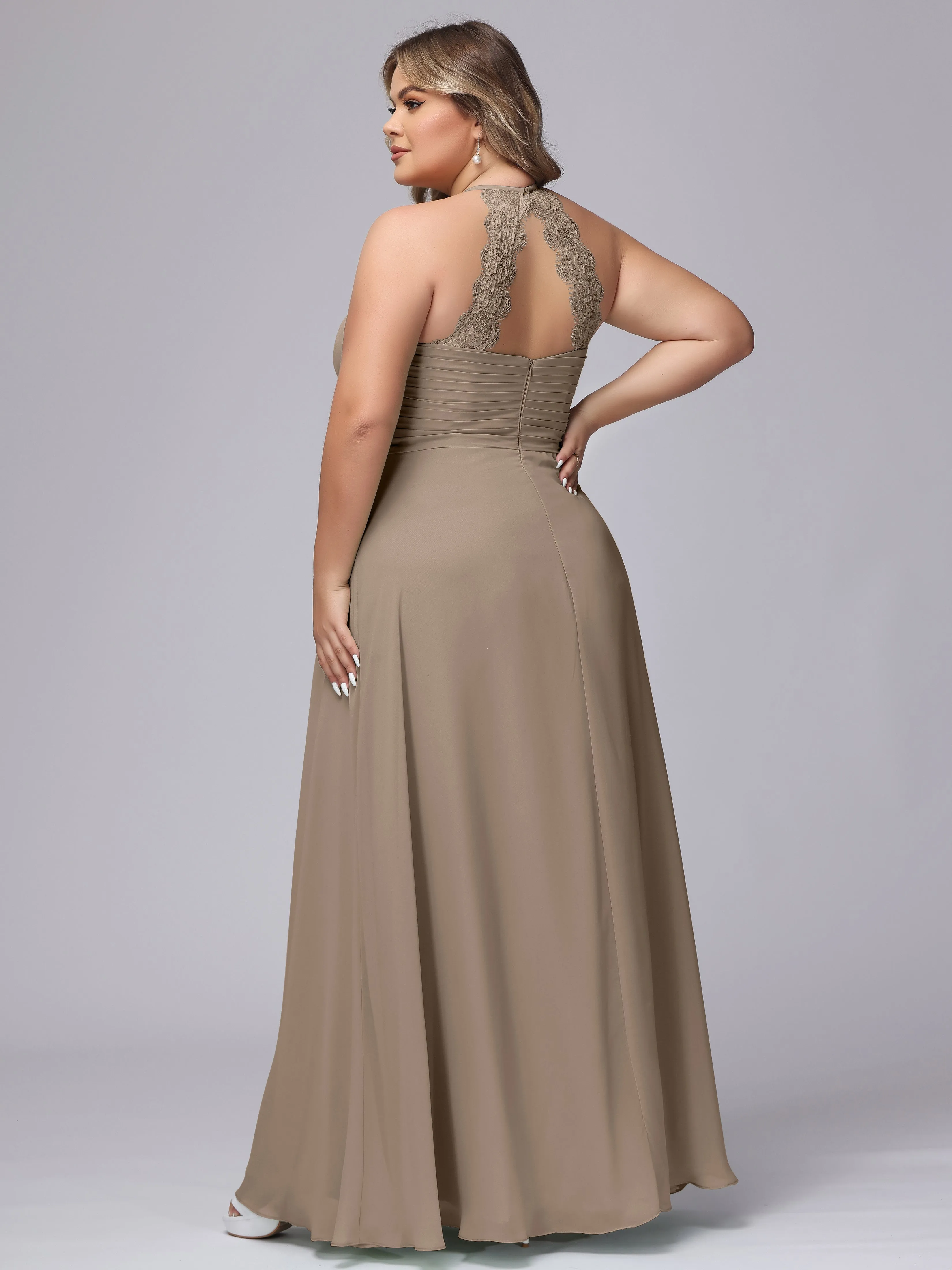 Halter Sleeveless Long Plus Size Chiffon Bridesmaid Dresses