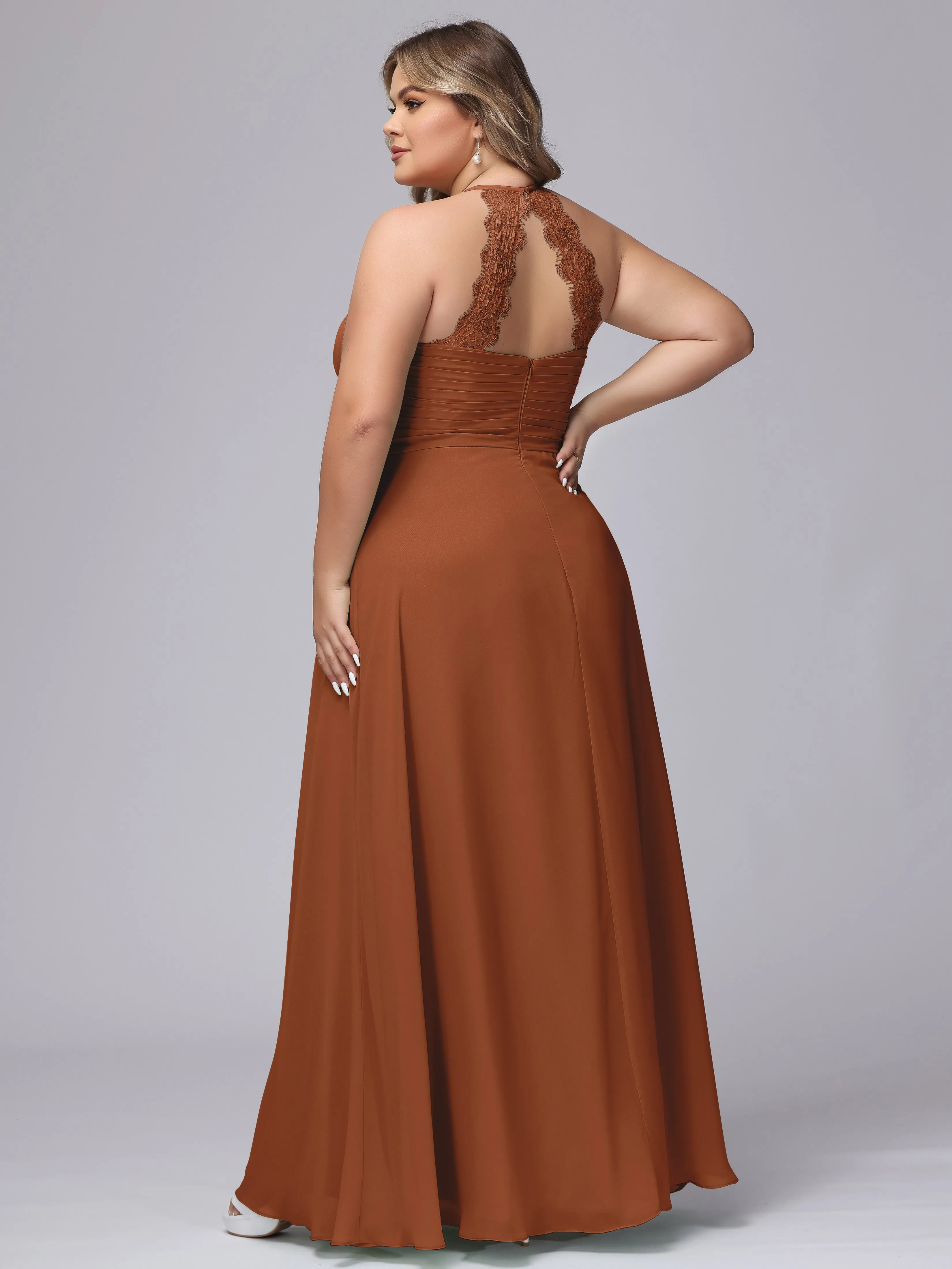 Halter Sleeveless Long Plus Size Chiffon Bridesmaid Dresses