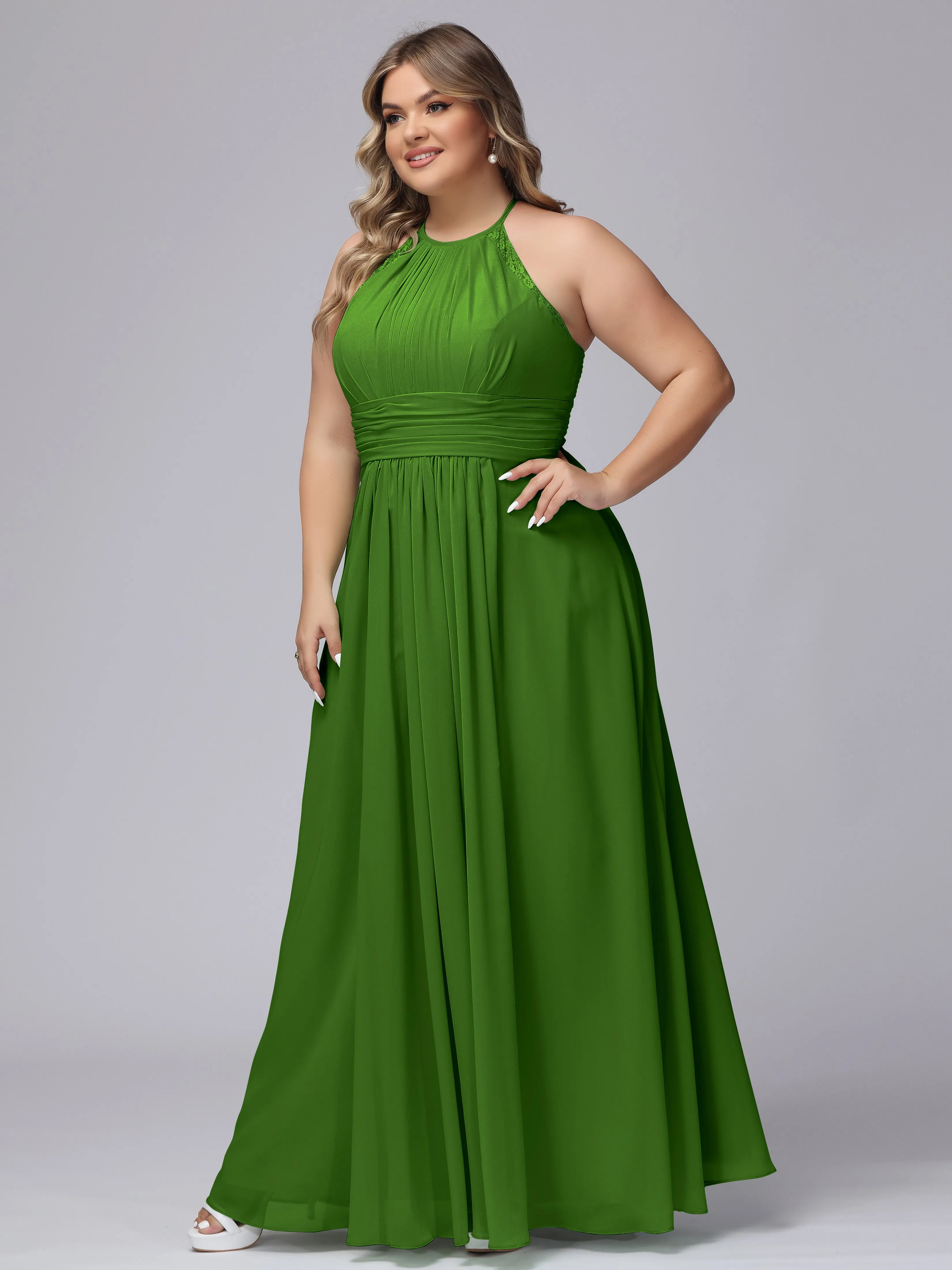 Halter Sleeveless Long Plus Size Chiffon Bridesmaid Dresses
