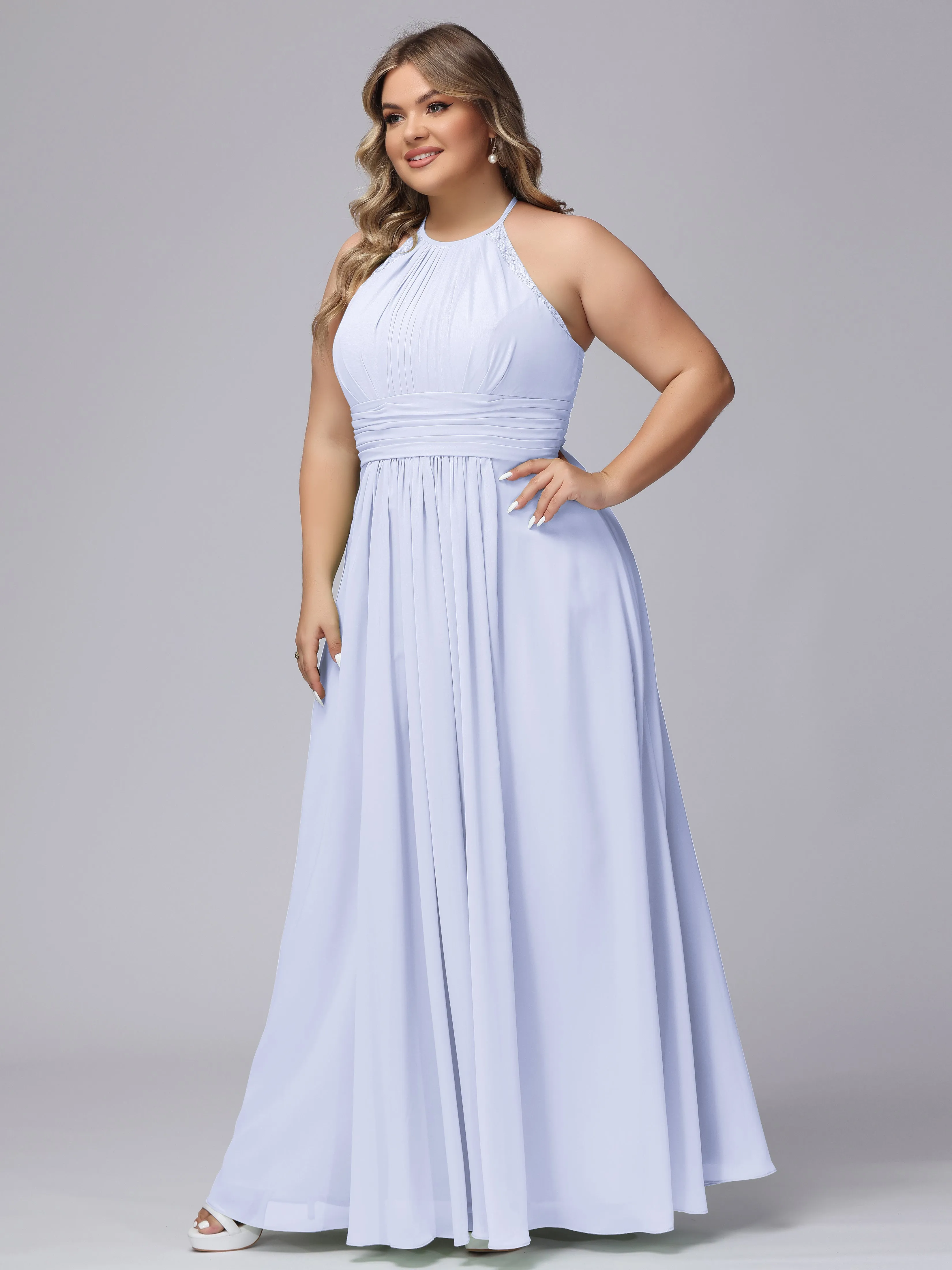 Halter Sleeveless Long Plus Size Chiffon Bridesmaid Dresses