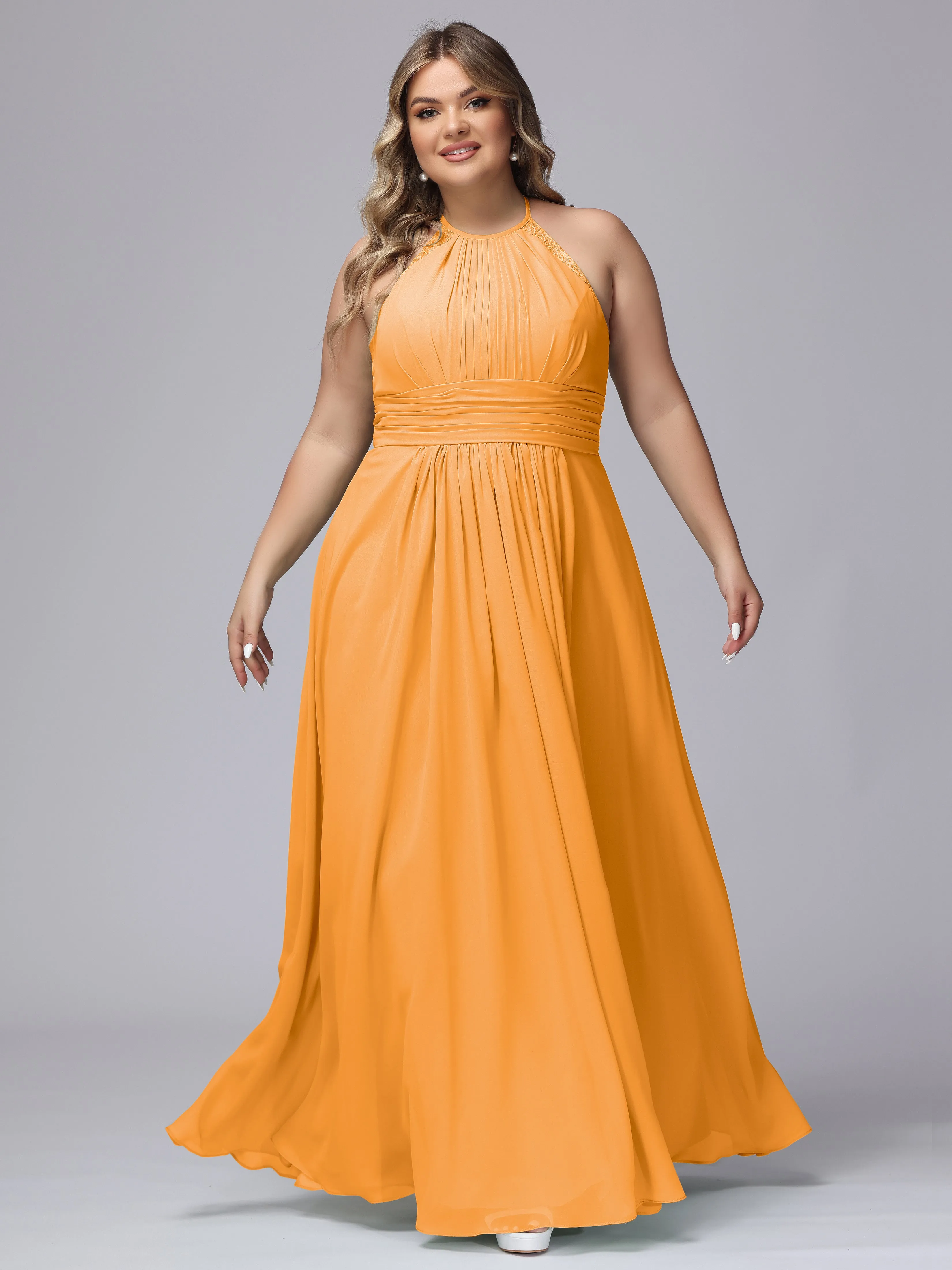 Halter Sleeveless Long Plus Size Chiffon Bridesmaid Dresses