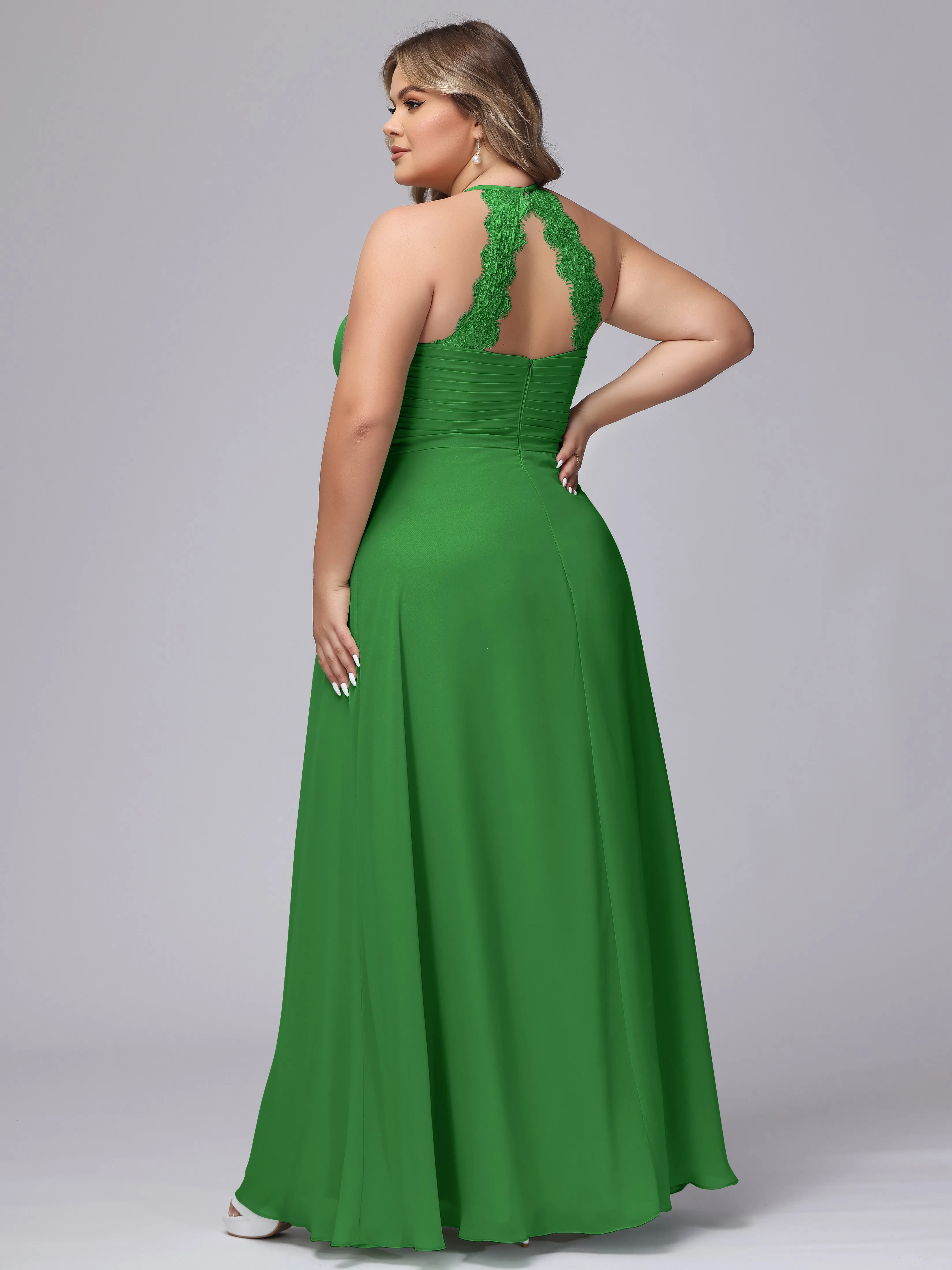 Halter Sleeveless Long Plus Size Chiffon Bridesmaid Dresses