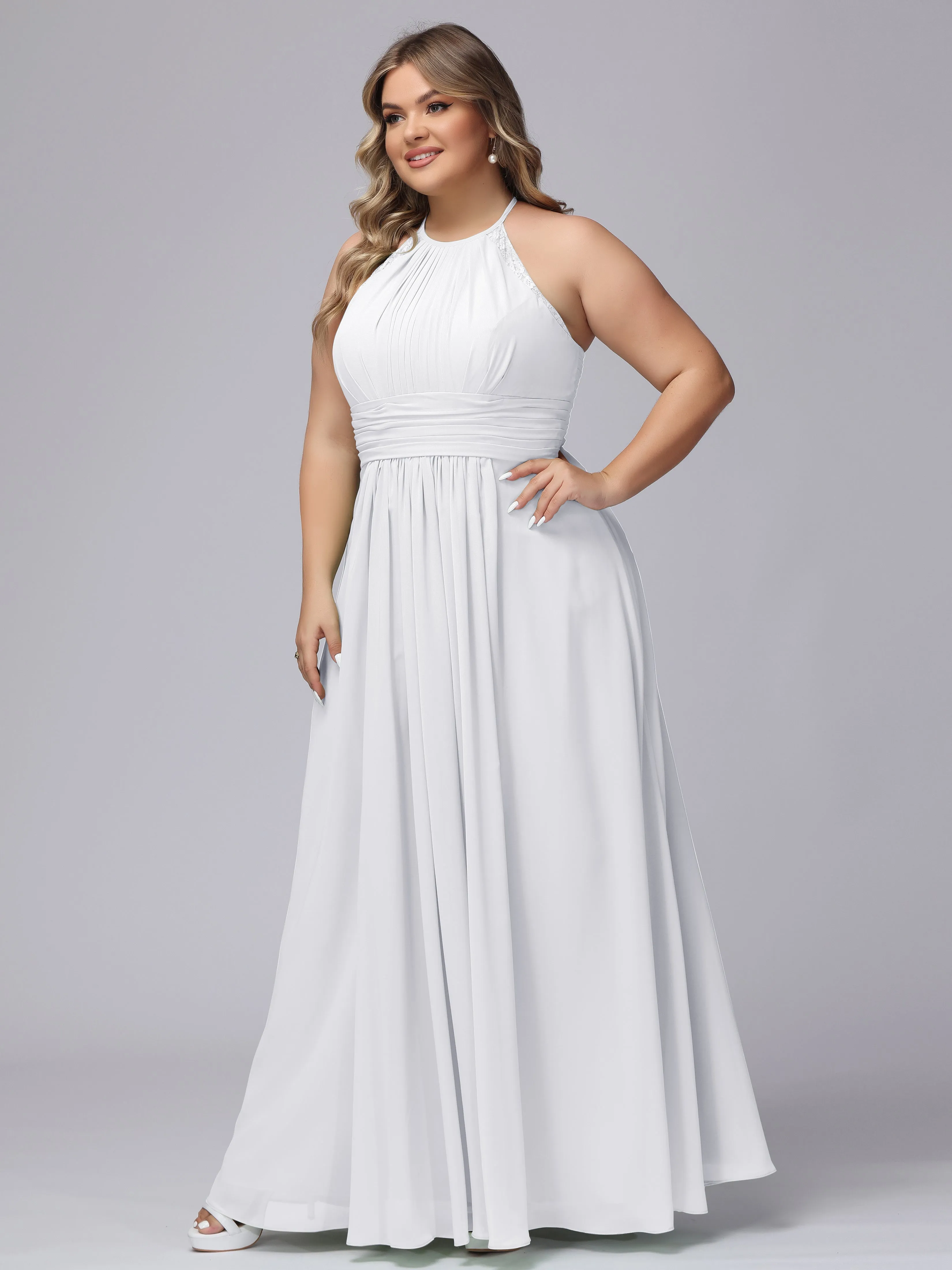 Halter Sleeveless Long Plus Size Chiffon Bridesmaid Dresses
