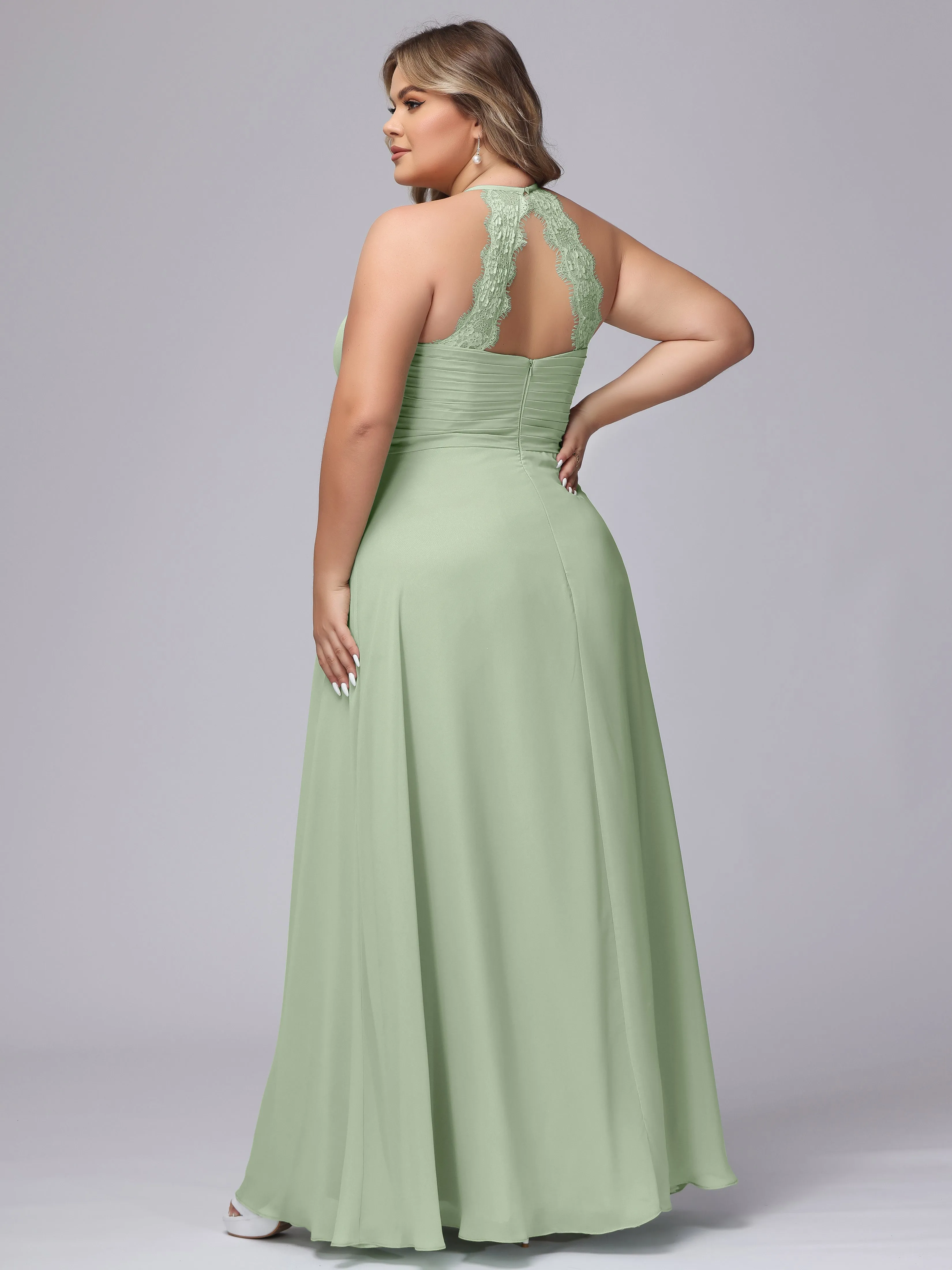 Halter Sleeveless Long Plus Size Chiffon Bridesmaid Dresses