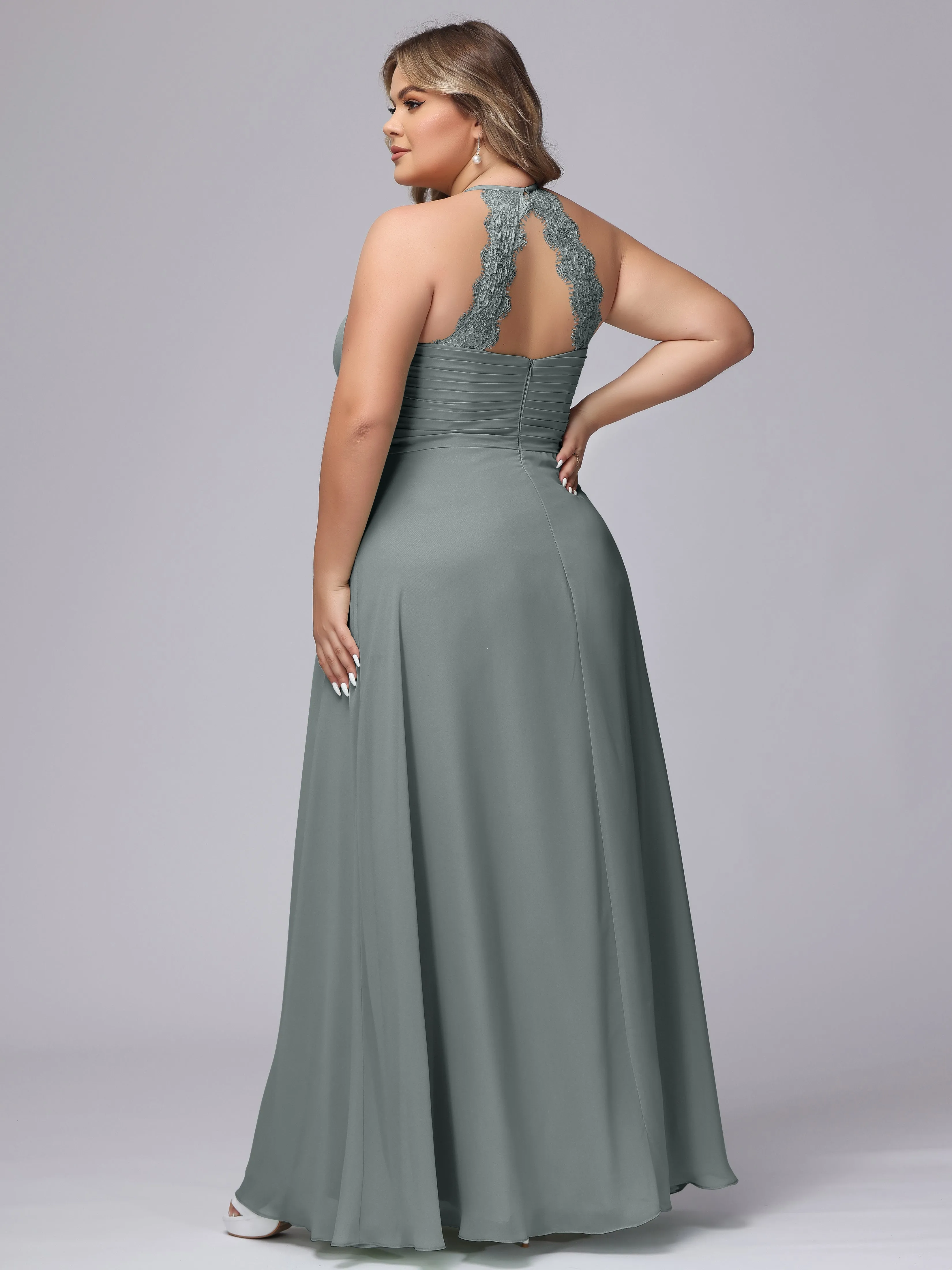 Halter Sleeveless Long Plus Size Chiffon Bridesmaid Dresses