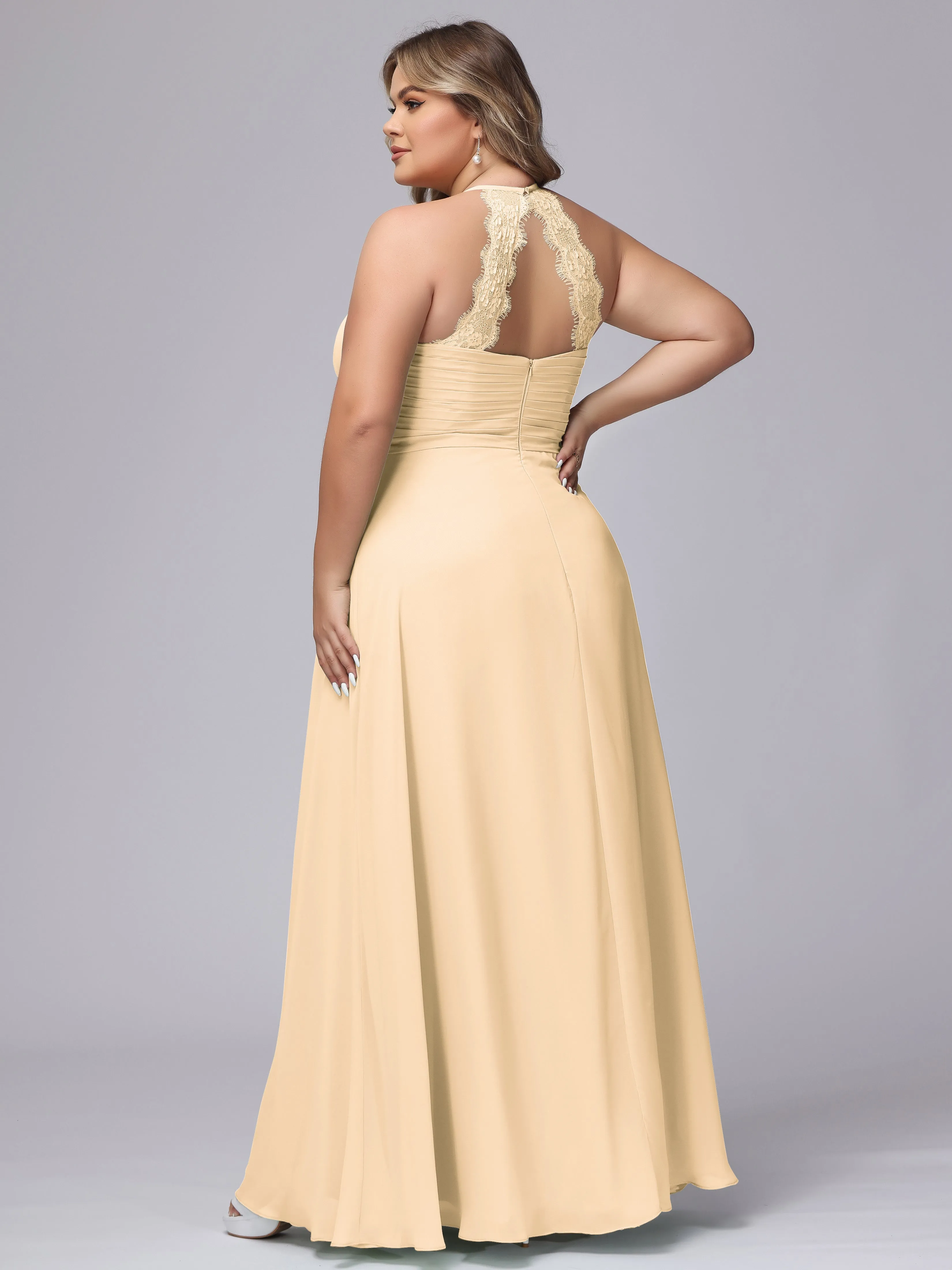 Halter Sleeveless Long Plus Size Chiffon Bridesmaid Dresses