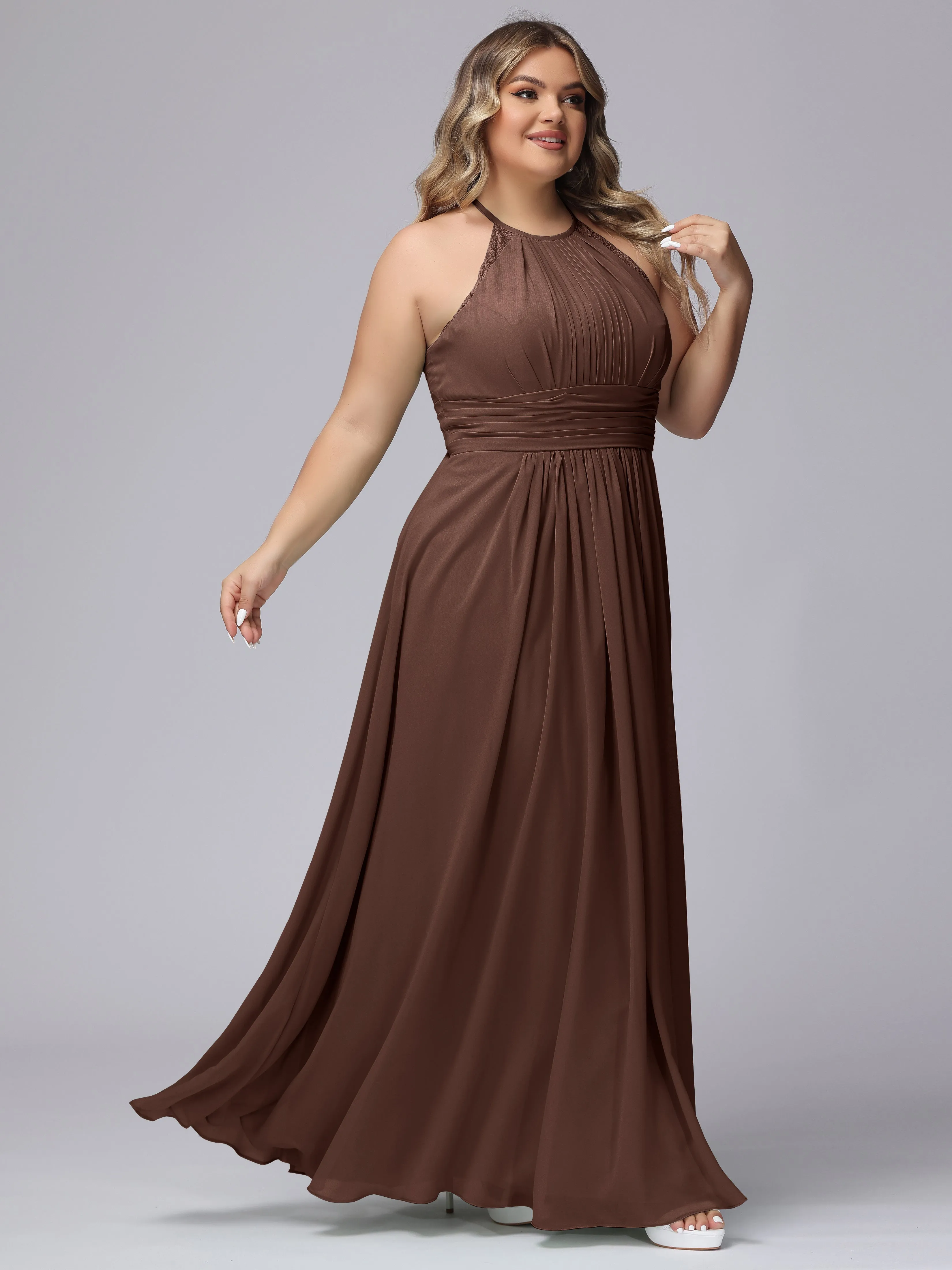 Halter Sleeveless Long Plus Size Chiffon Bridesmaid Dresses