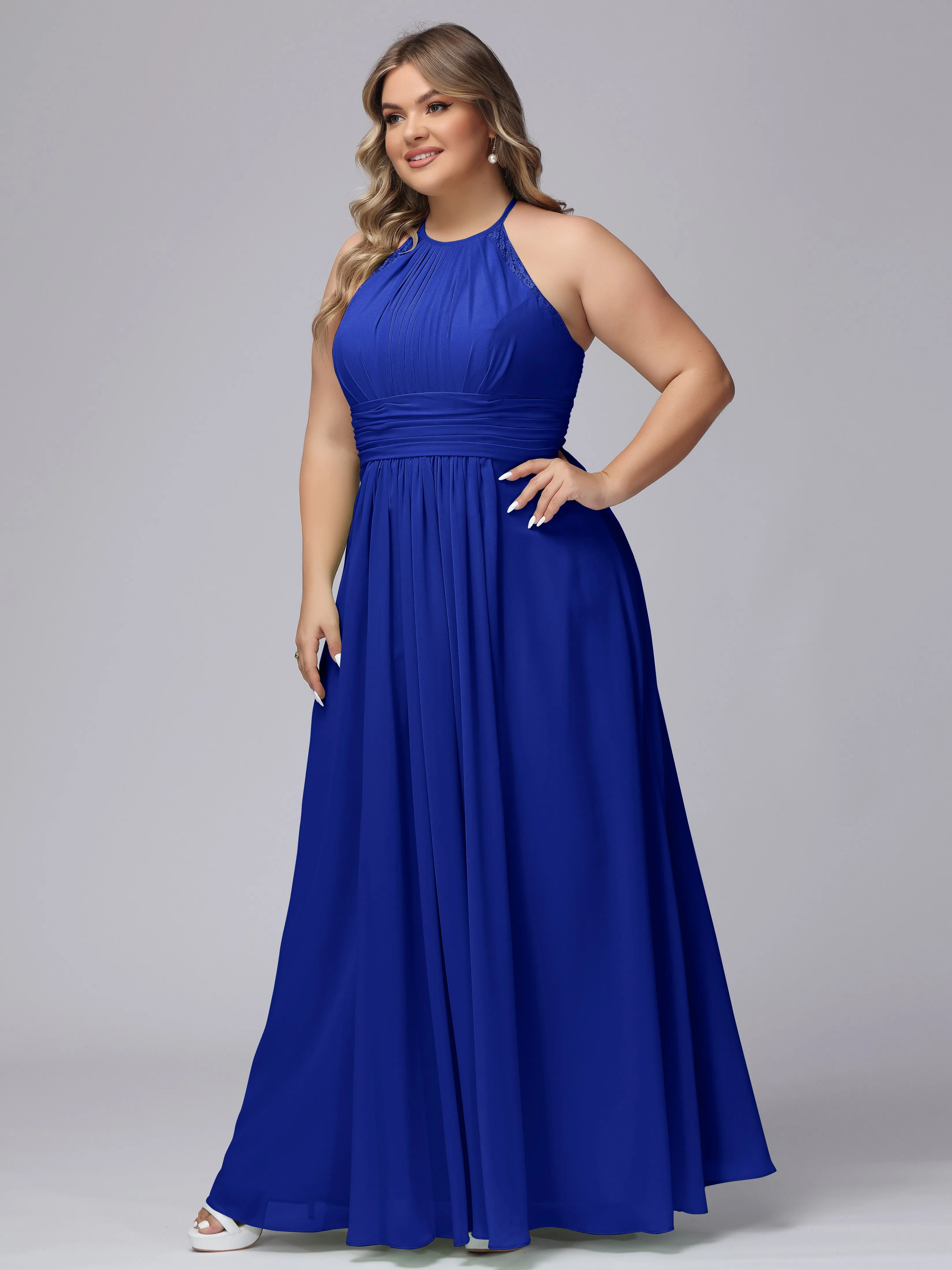 Halter Sleeveless Long Plus Size Chiffon Bridesmaid Dresses