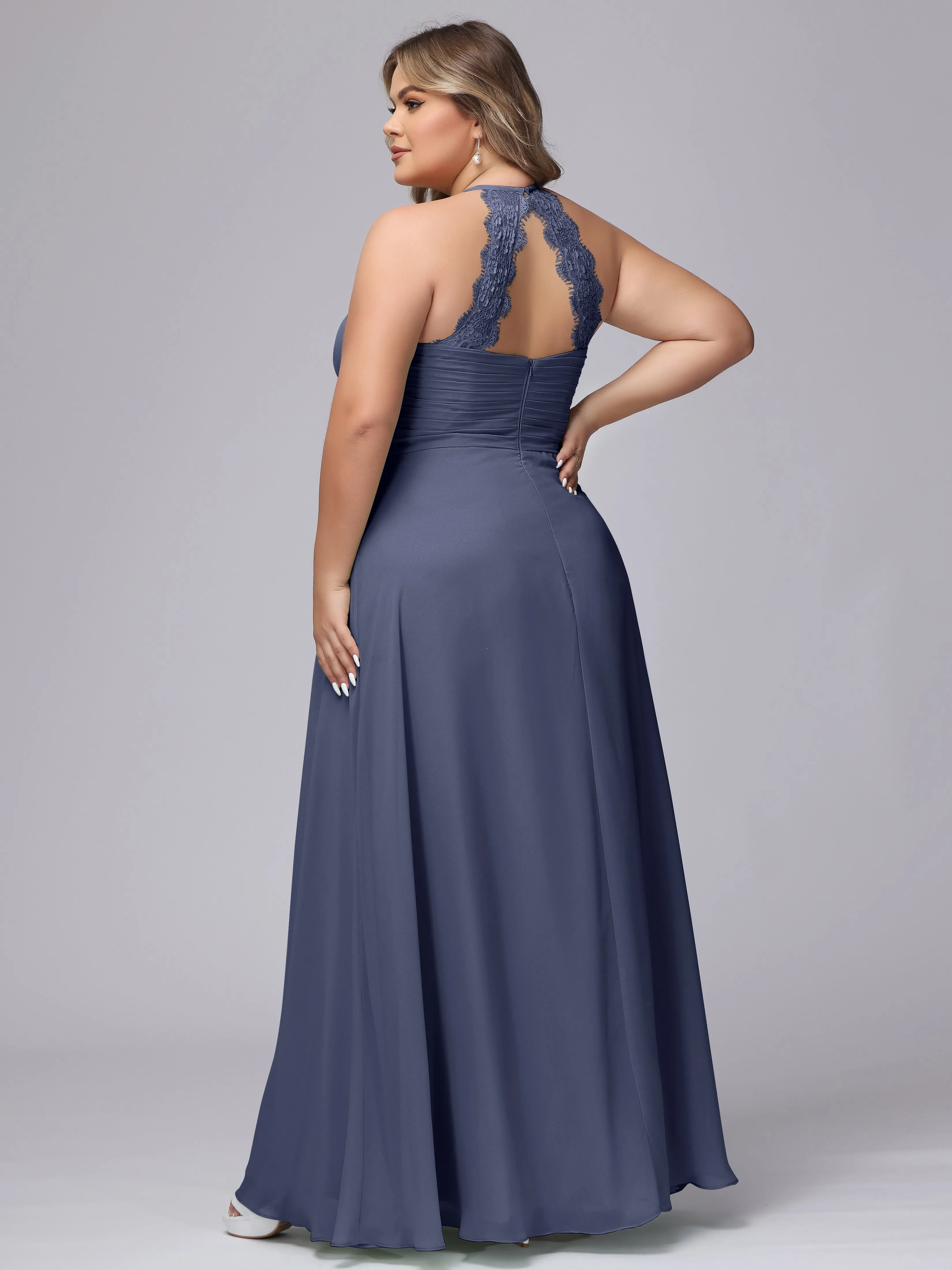 Halter Sleeveless Long Plus Size Chiffon Bridesmaid Dresses