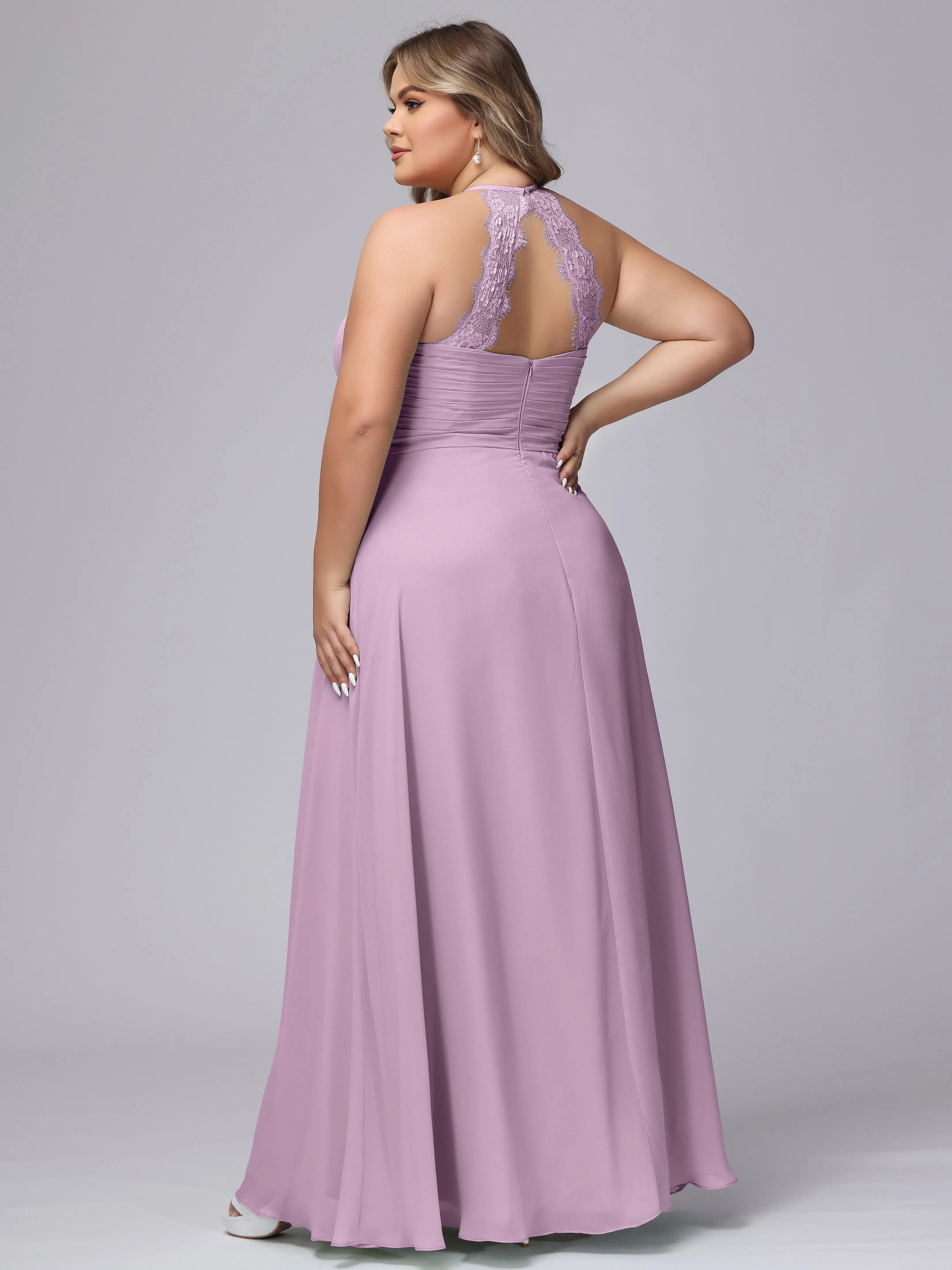 Halter Sleeveless Long Plus Size Chiffon Bridesmaid Dresses