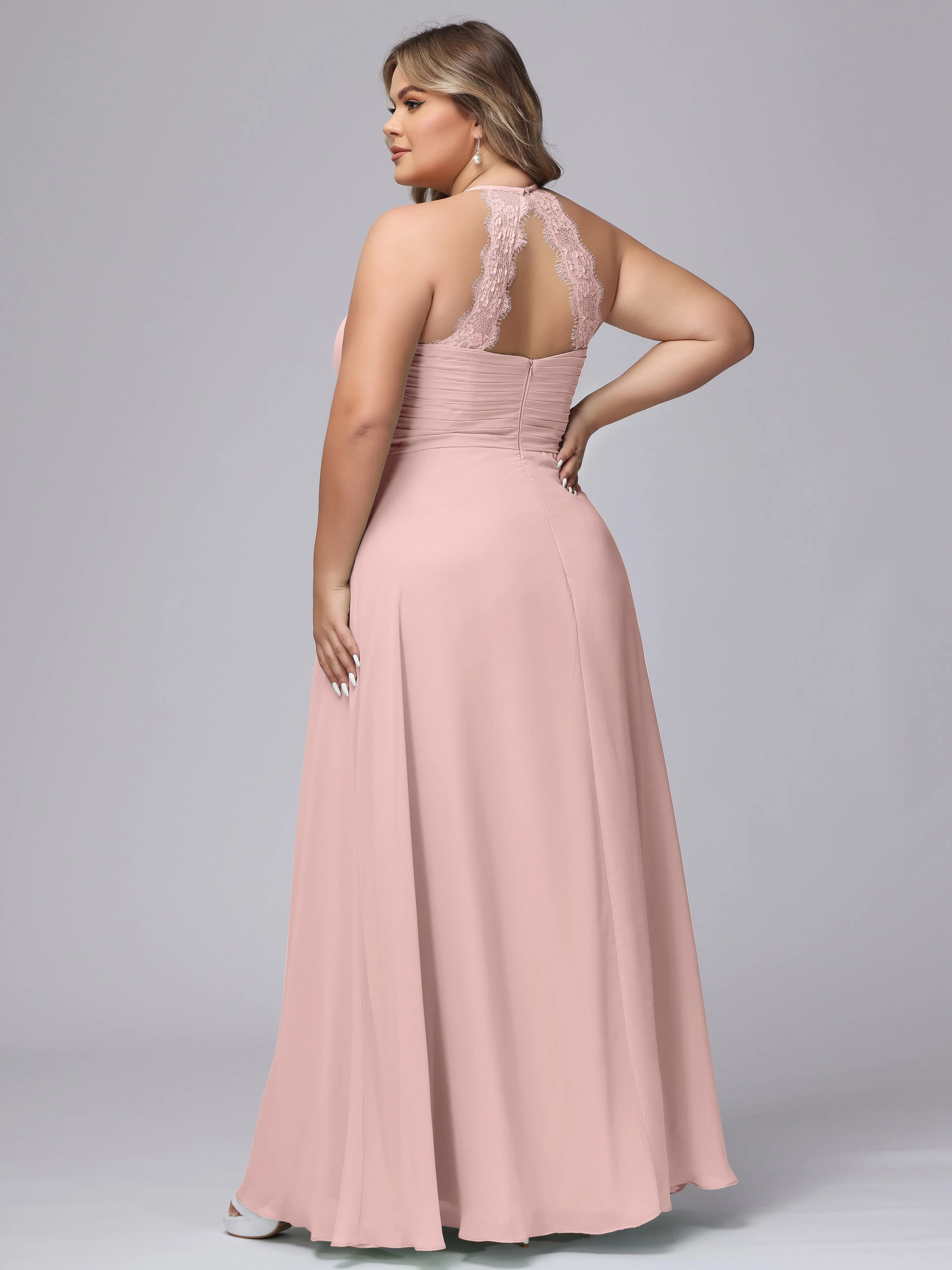 Halter Sleeveless Long Plus Size Chiffon Bridesmaid Dresses