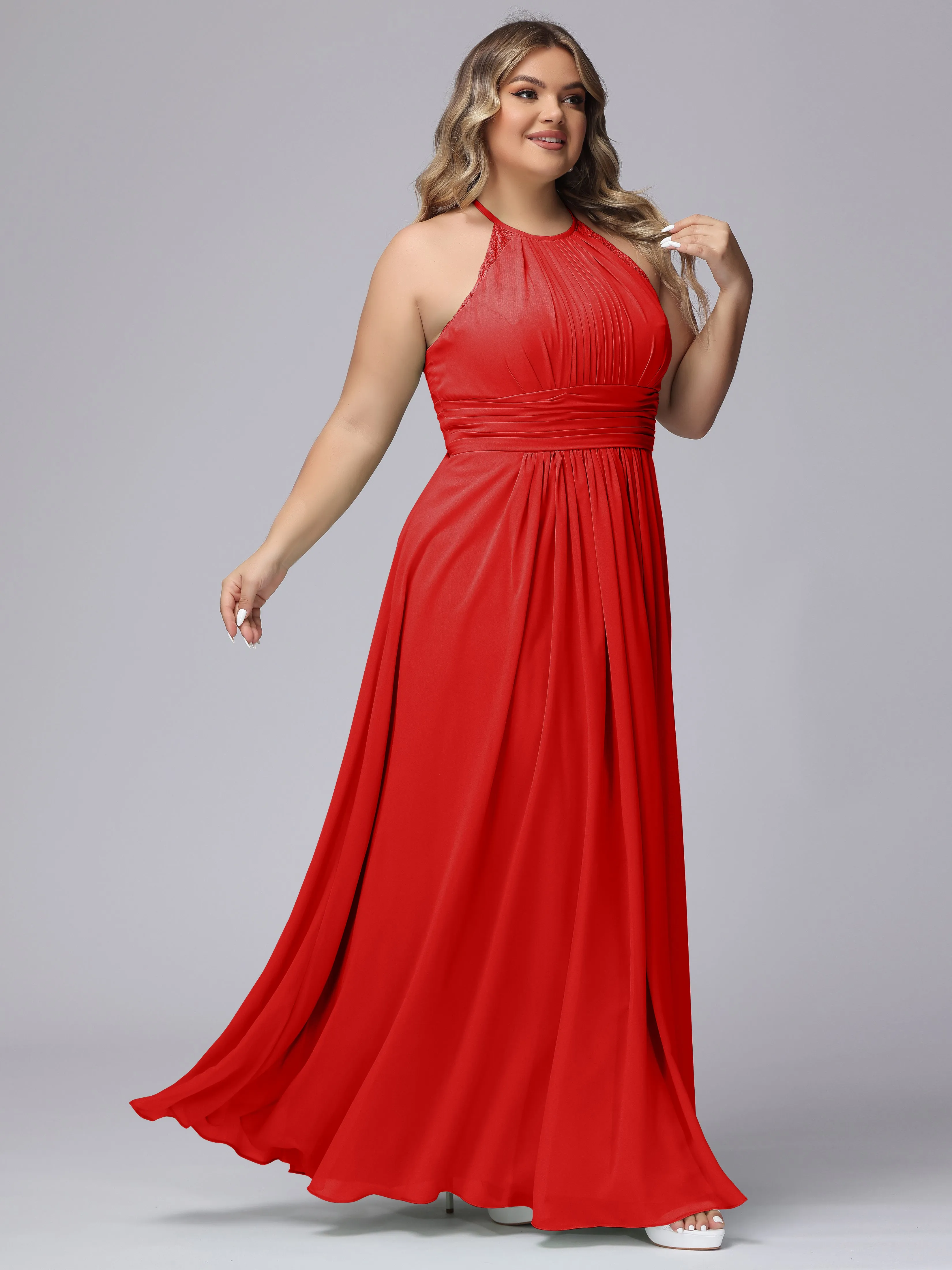 Halter Sleeveless Long Plus Size Chiffon Bridesmaid Dresses