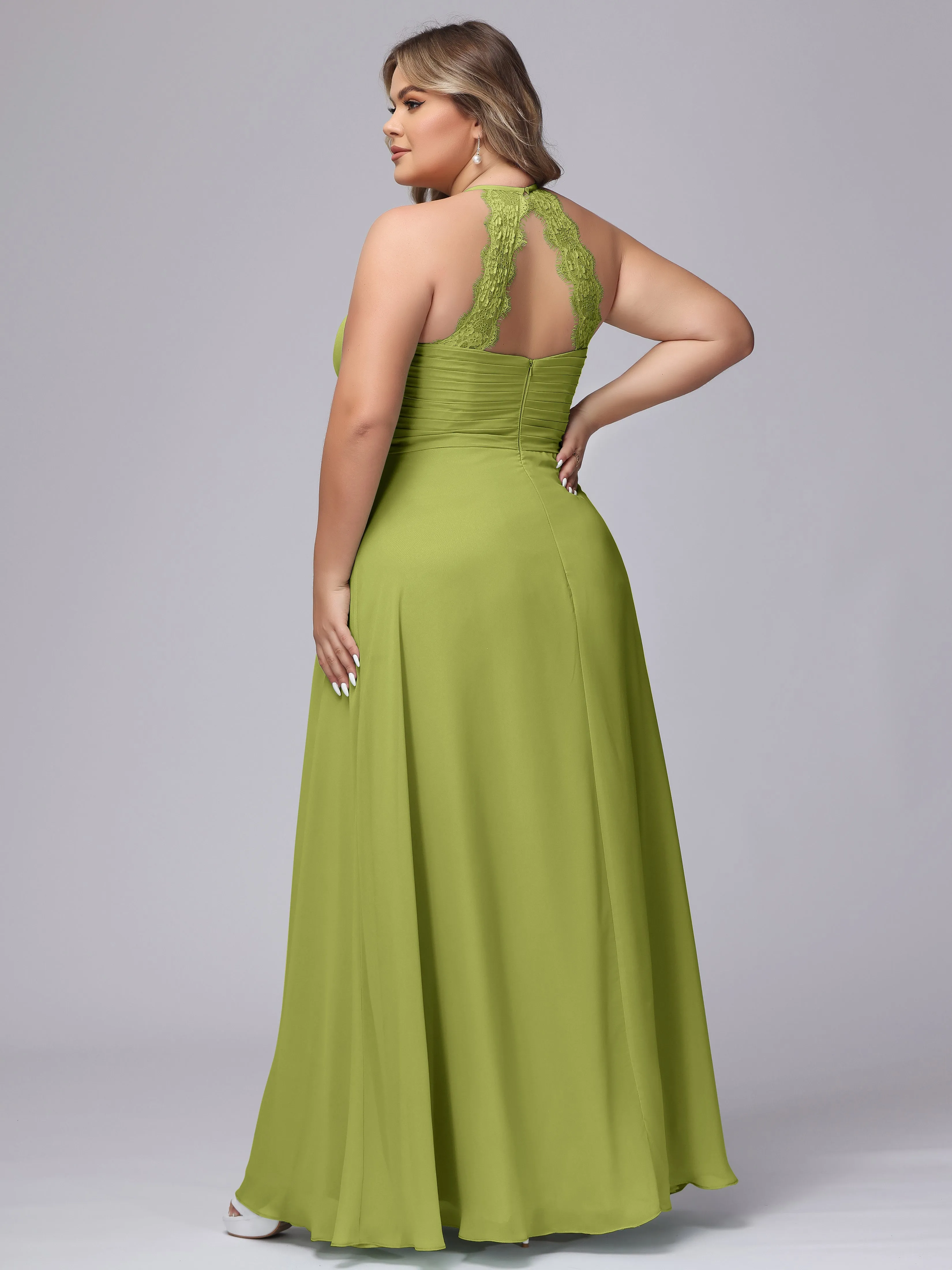Halter Sleeveless Long Plus Size Chiffon Bridesmaid Dresses