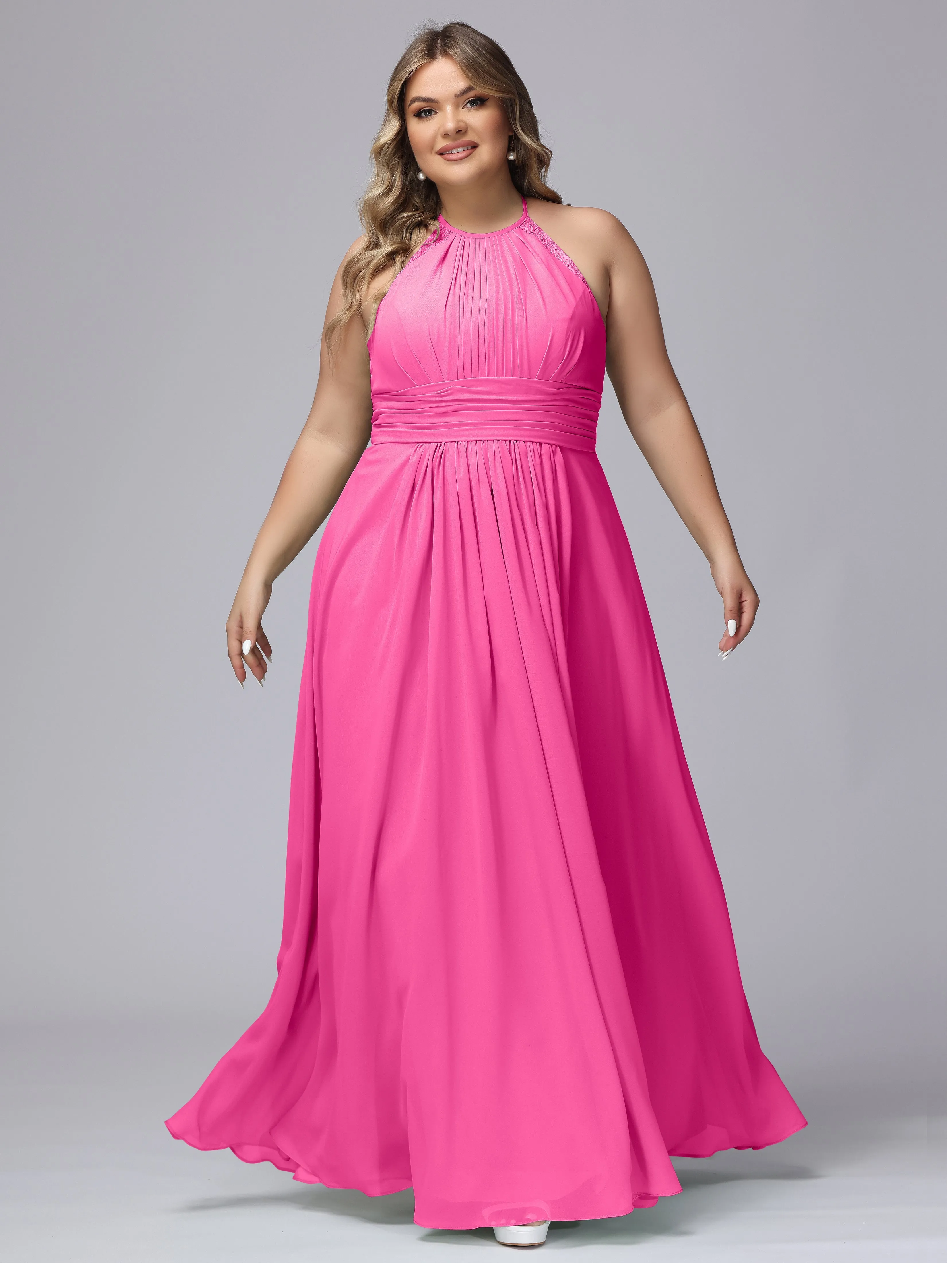 Halter Sleeveless Long Plus Size Chiffon Bridesmaid Dresses