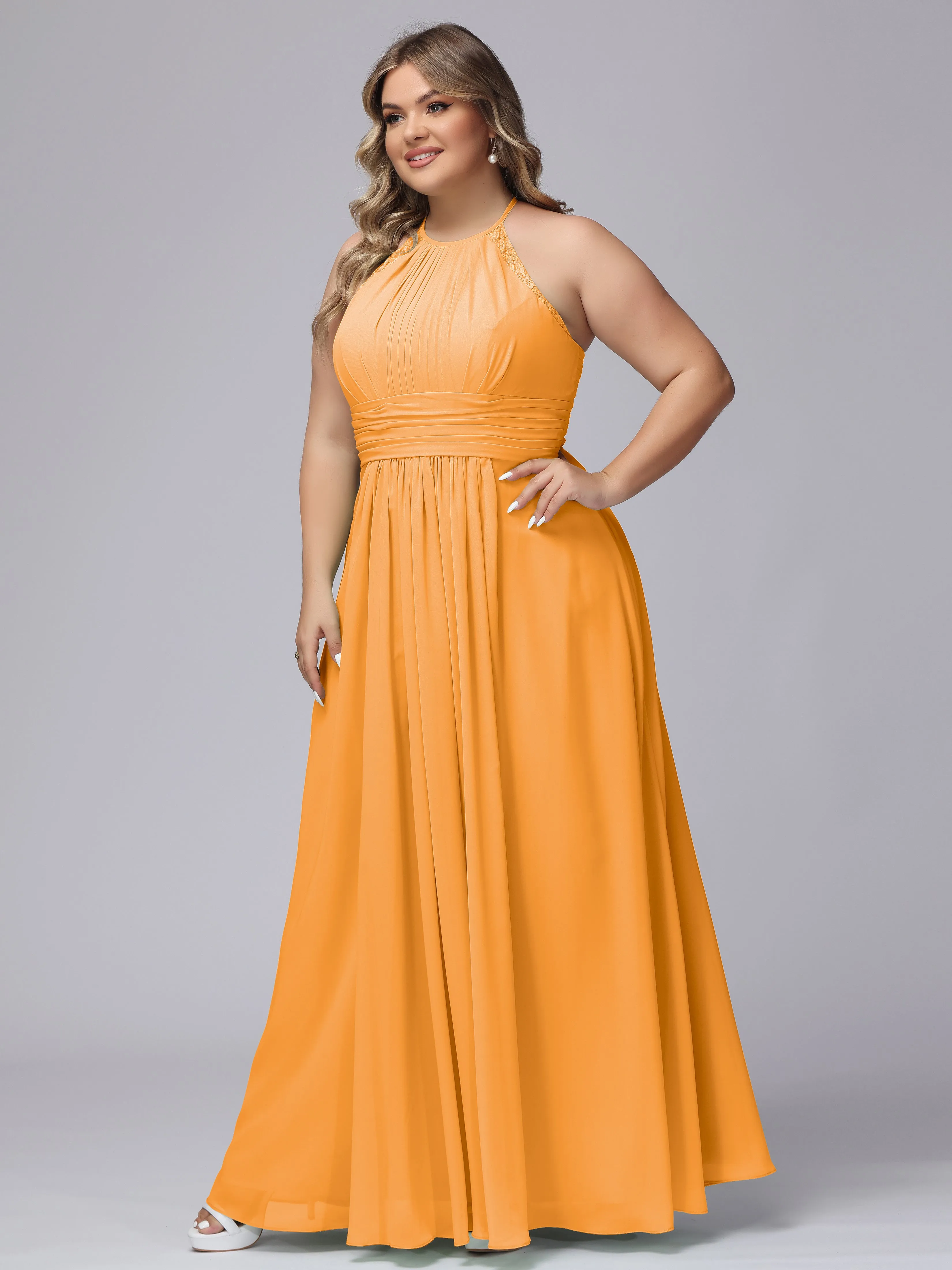 Halter Sleeveless Long Plus Size Chiffon Bridesmaid Dresses