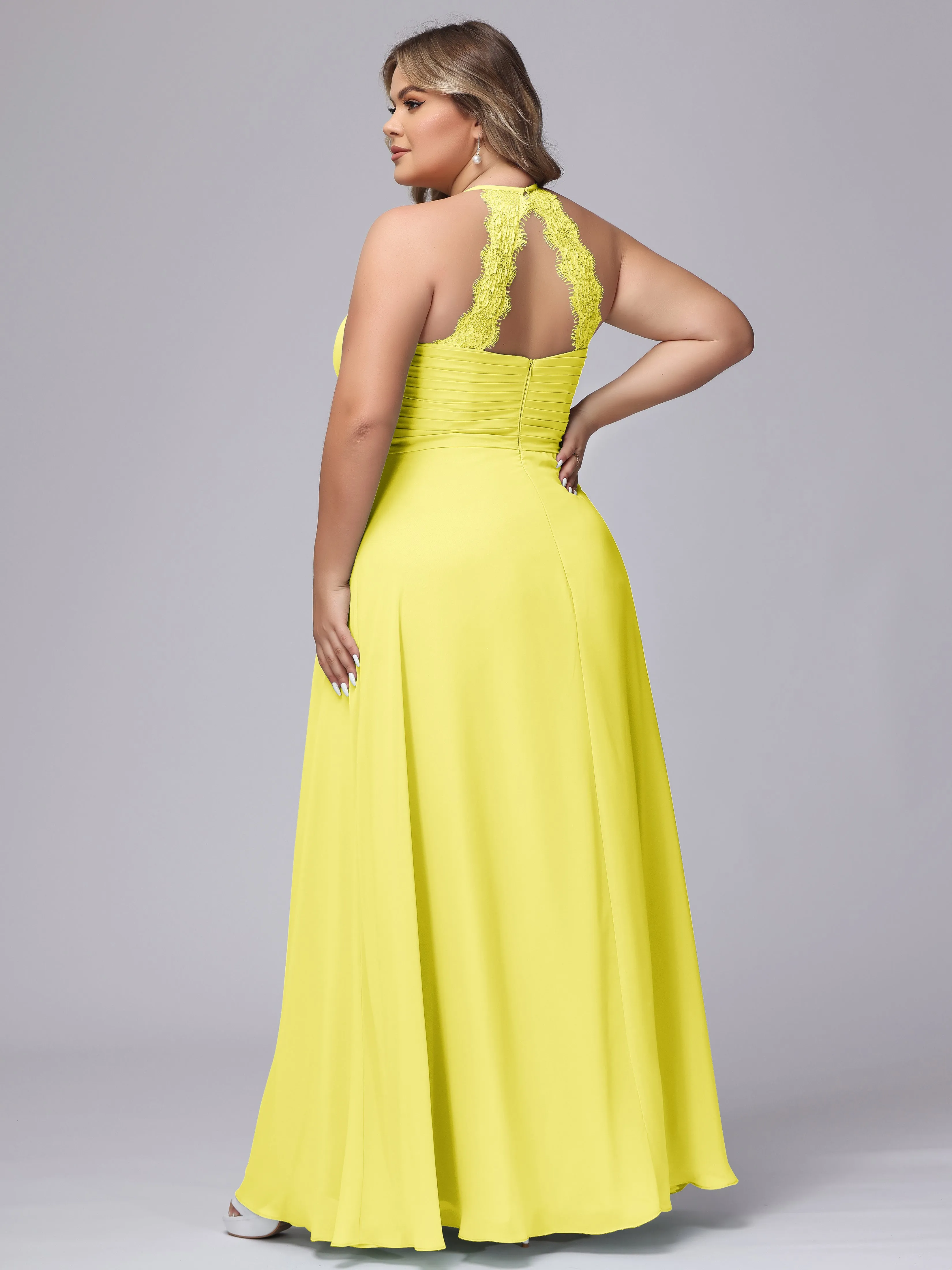 Halter Sleeveless Long Plus Size Chiffon Bridesmaid Dresses