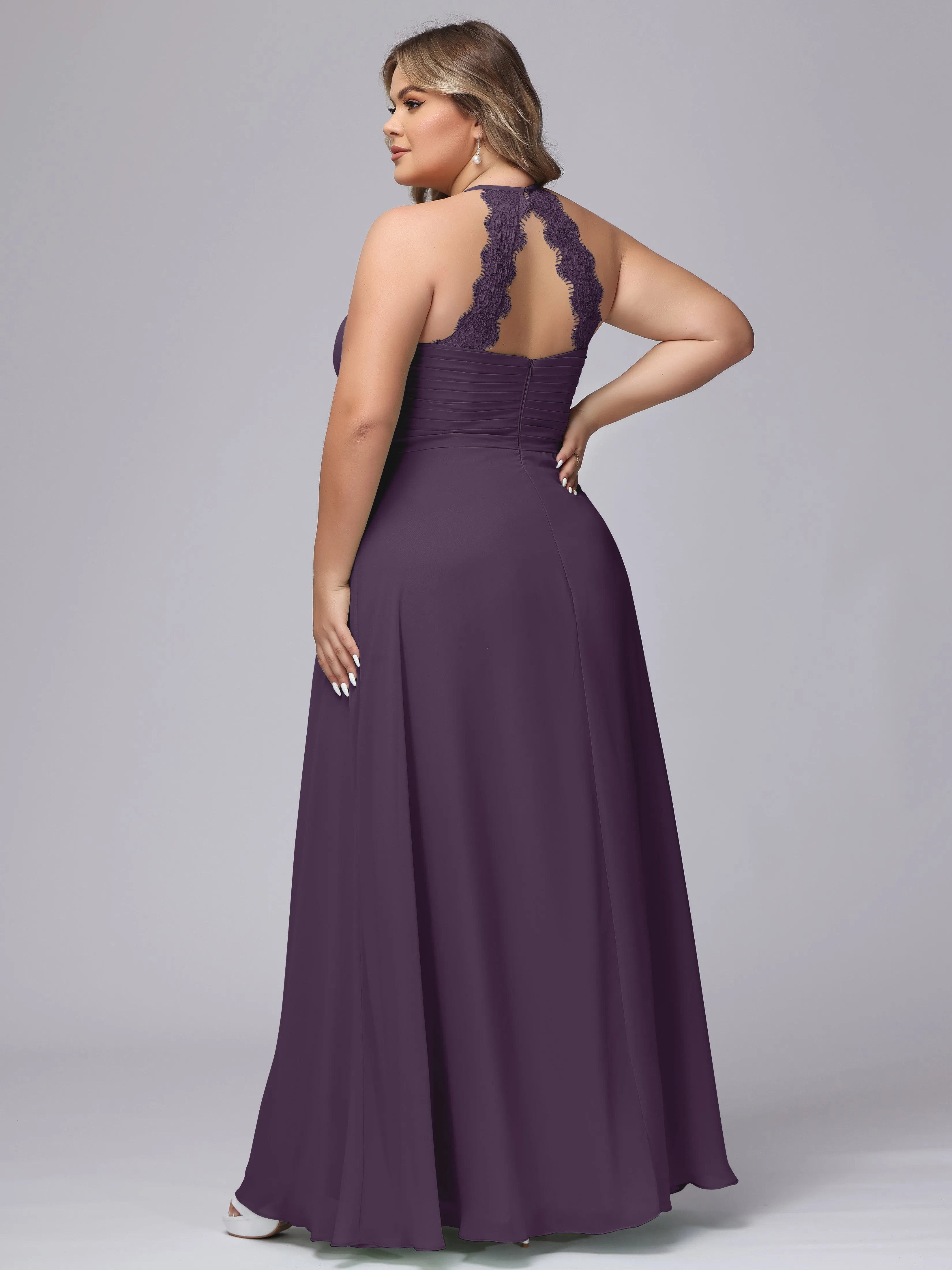 Halter Sleeveless Long Plus Size Chiffon Bridesmaid Dresses
