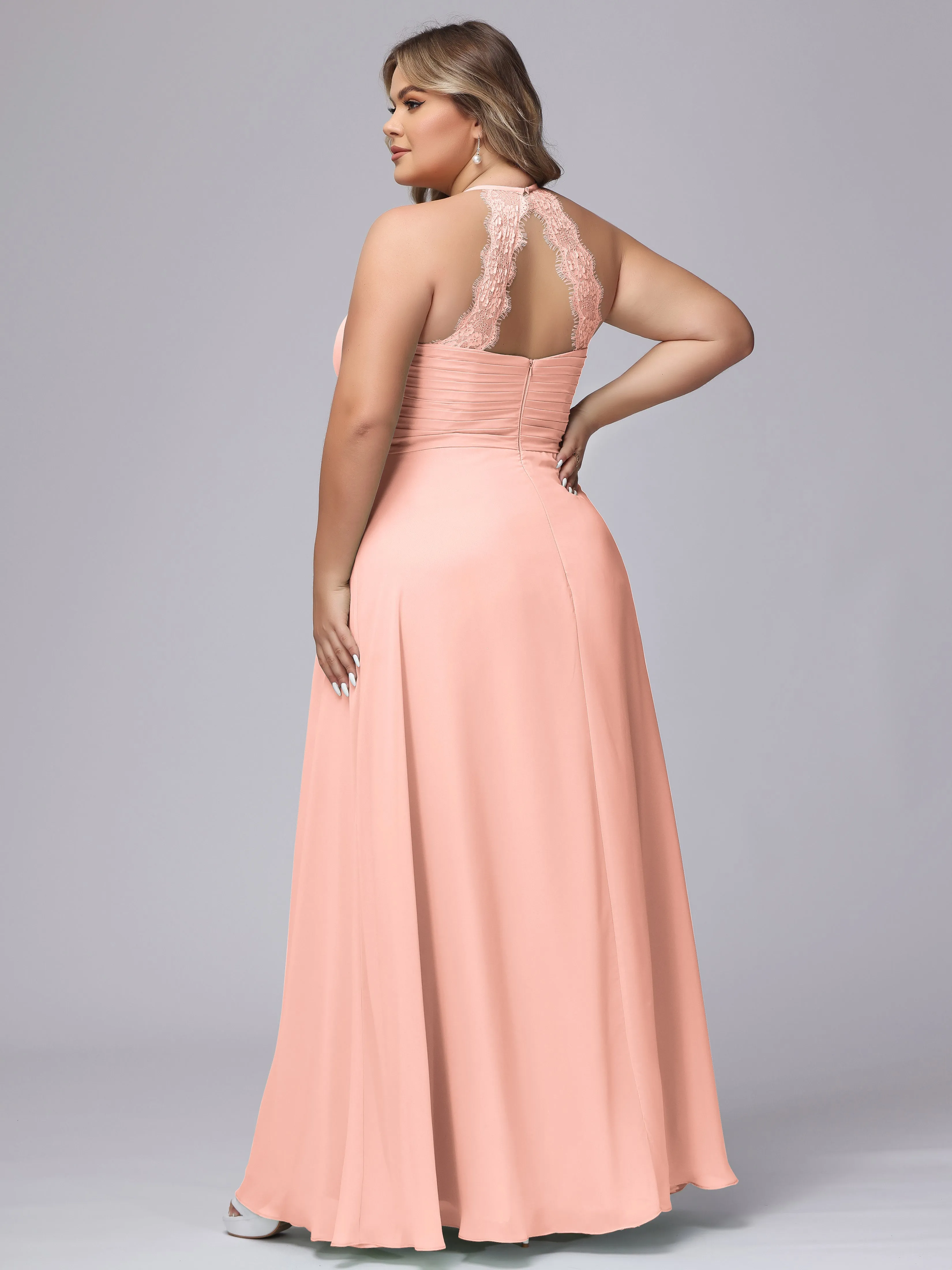 Halter Sleeveless Long Plus Size Chiffon Bridesmaid Dresses