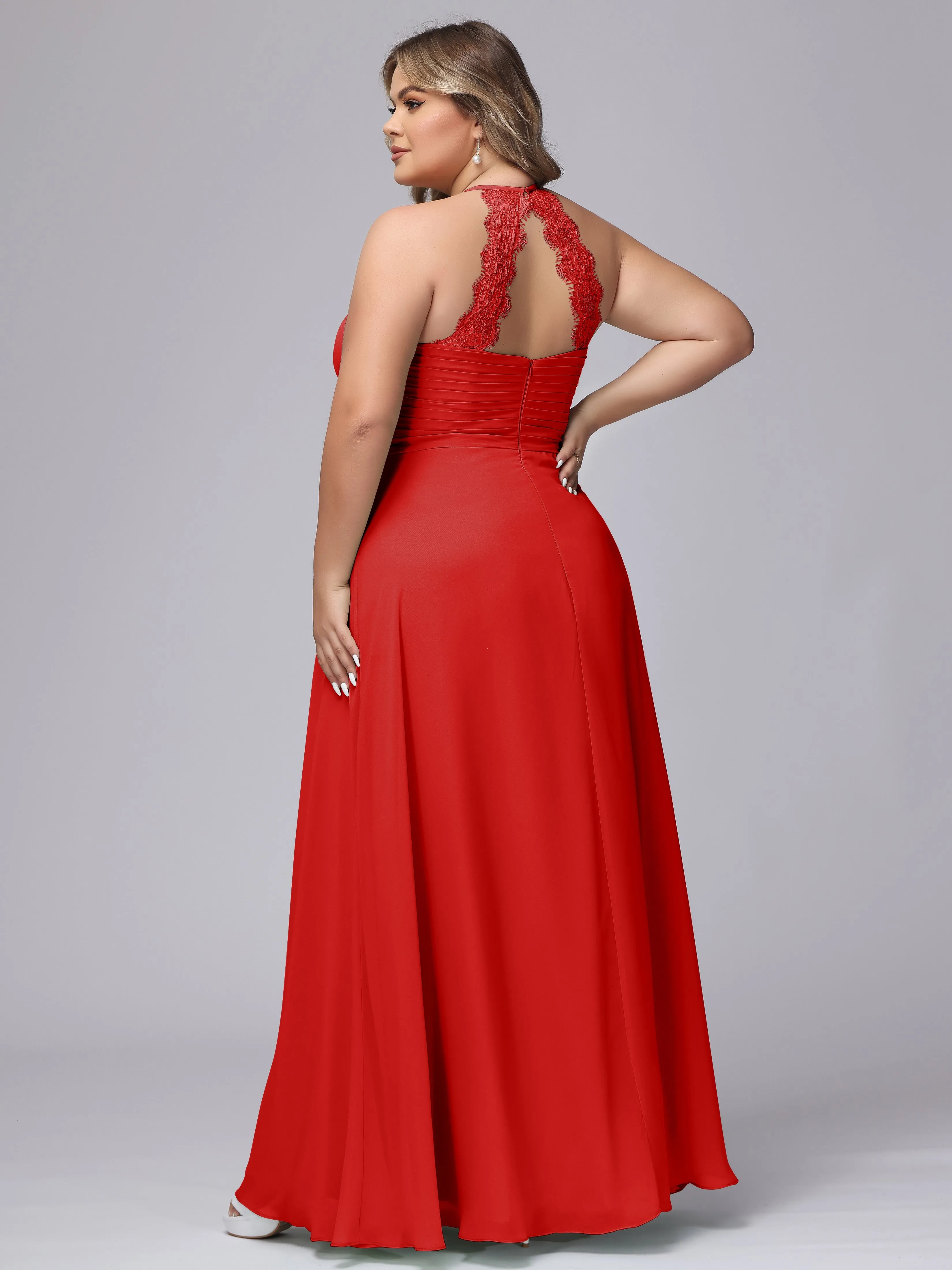 Halter Sleeveless Long Plus Size Chiffon Bridesmaid Dresses