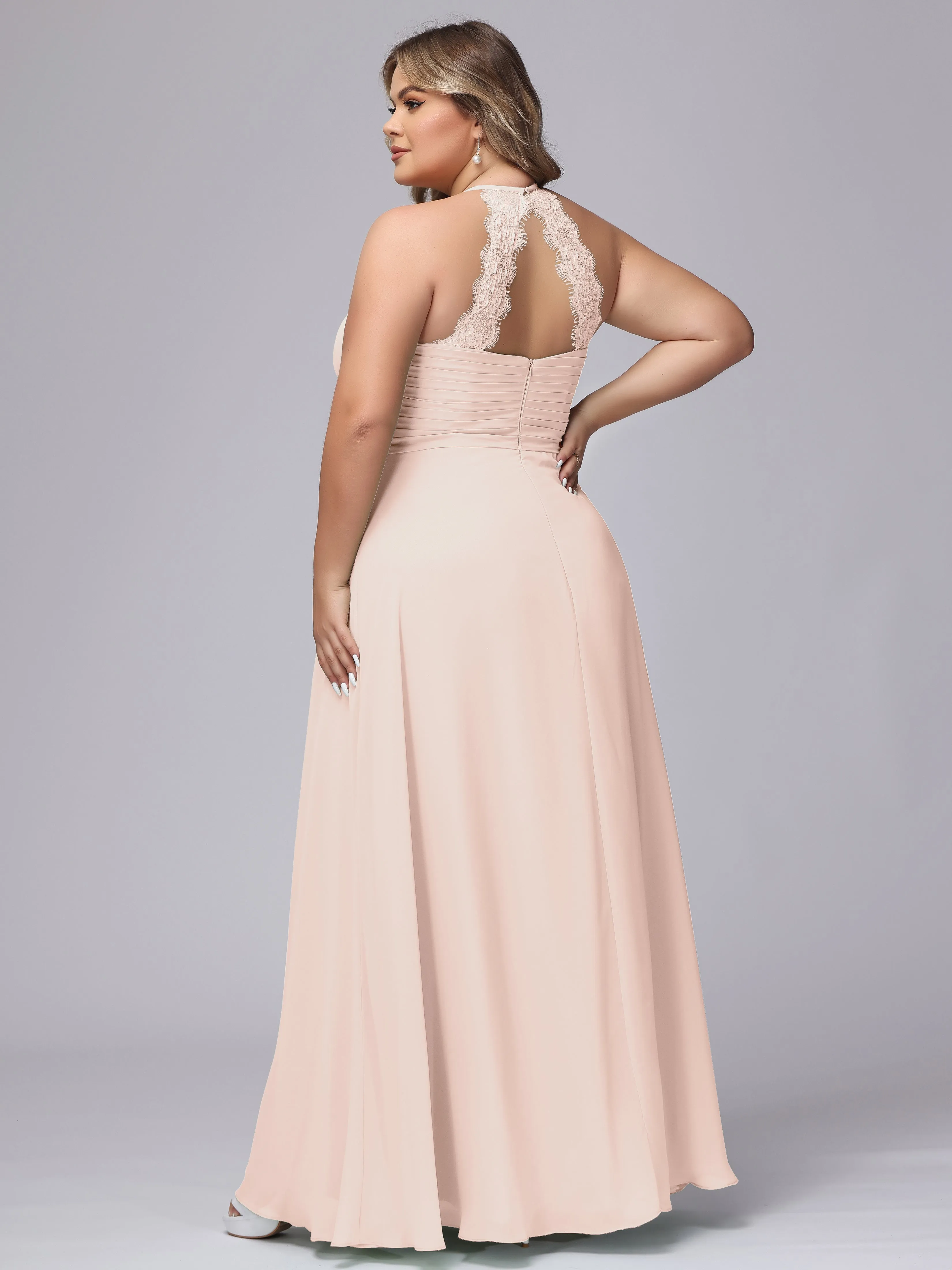 Halter Sleeveless Long Plus Size Chiffon Bridesmaid Dresses