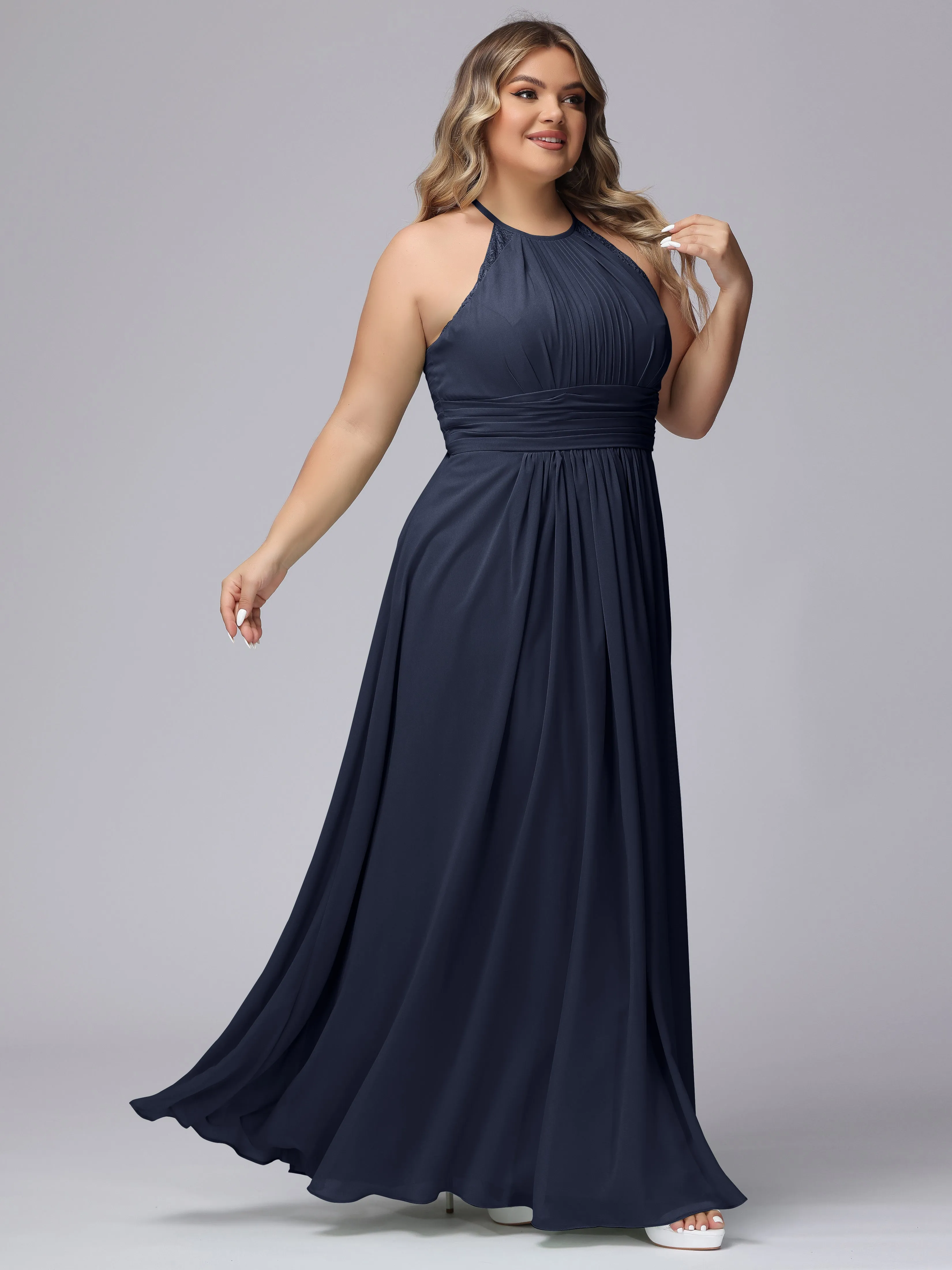 Halter Sleeveless Long Plus Size Chiffon Bridesmaid Dresses