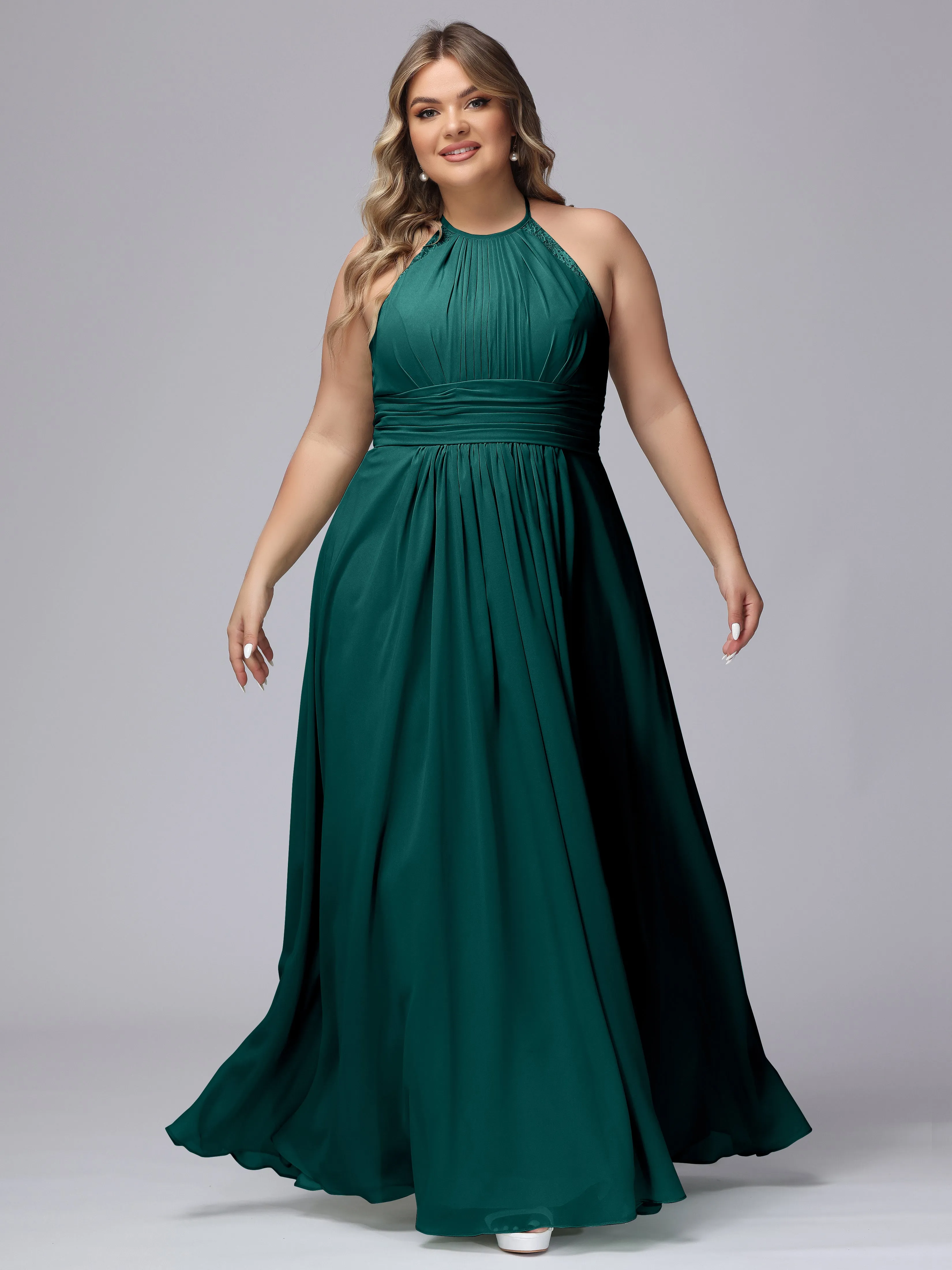 Halter Sleeveless Long Plus Size Chiffon Bridesmaid Dresses