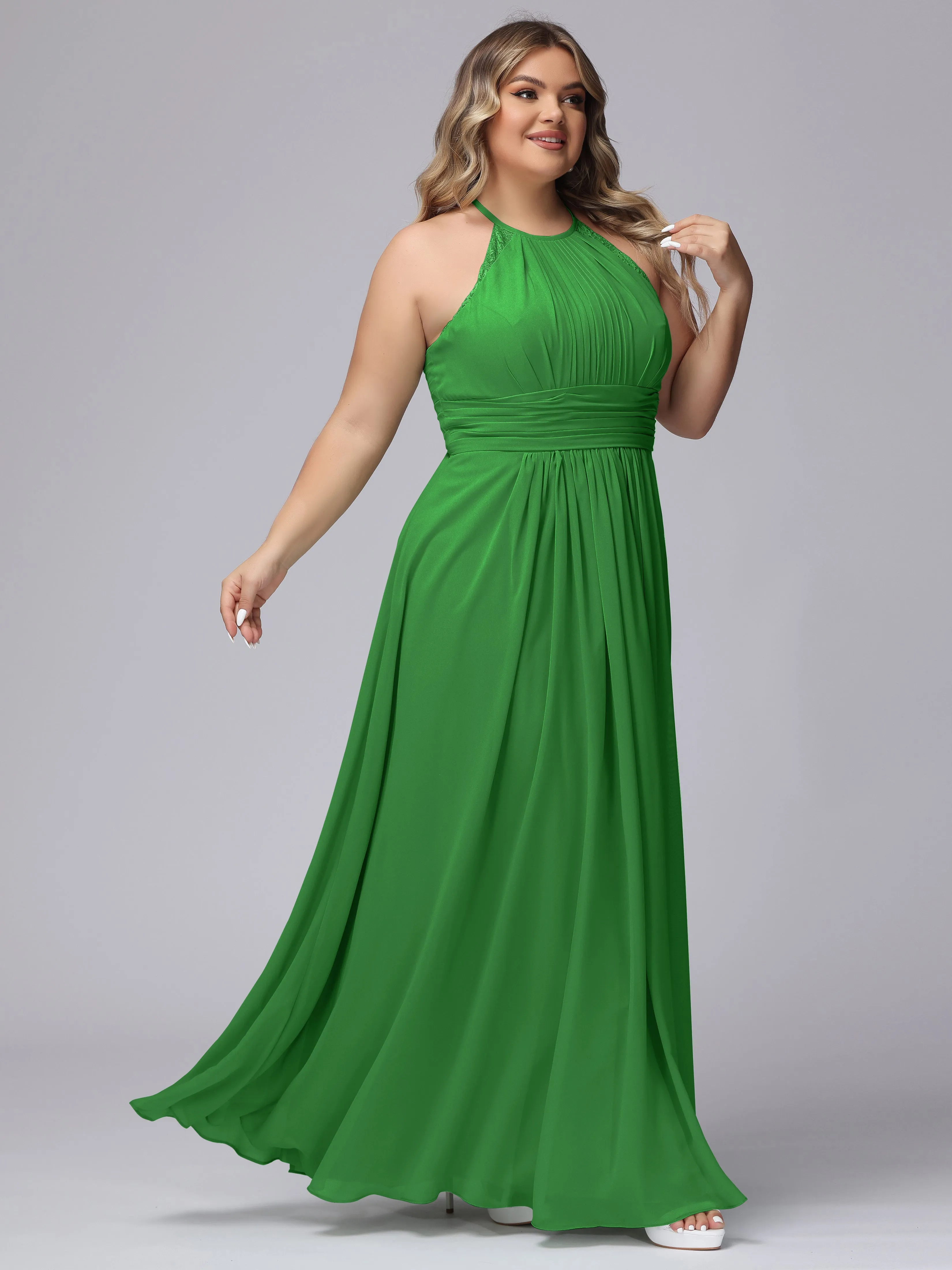 Halter Sleeveless Long Plus Size Chiffon Bridesmaid Dresses