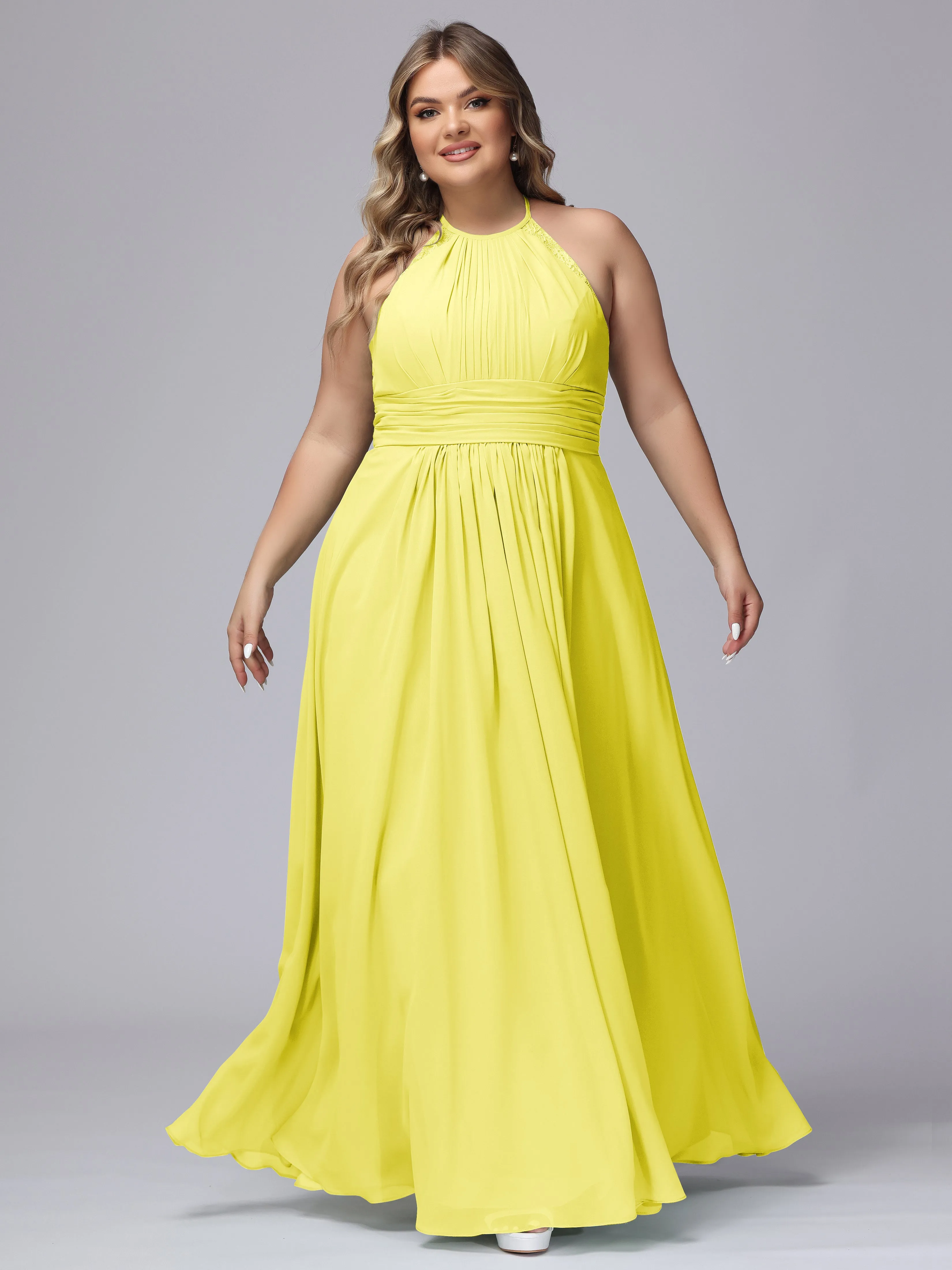Halter Sleeveless Long Plus Size Chiffon Bridesmaid Dresses