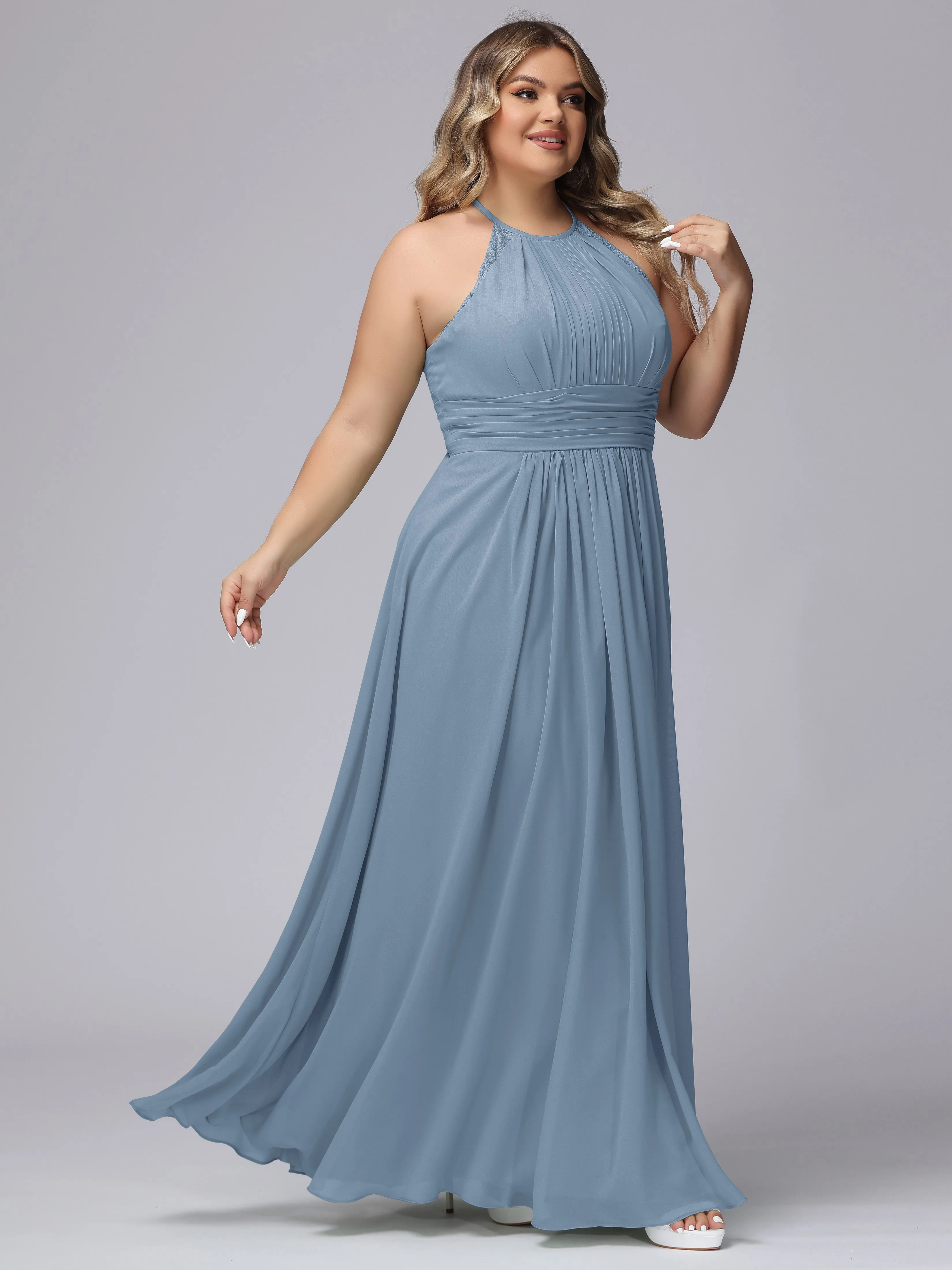 Halter Sleeveless Long Plus Size Chiffon Bridesmaid Dresses
