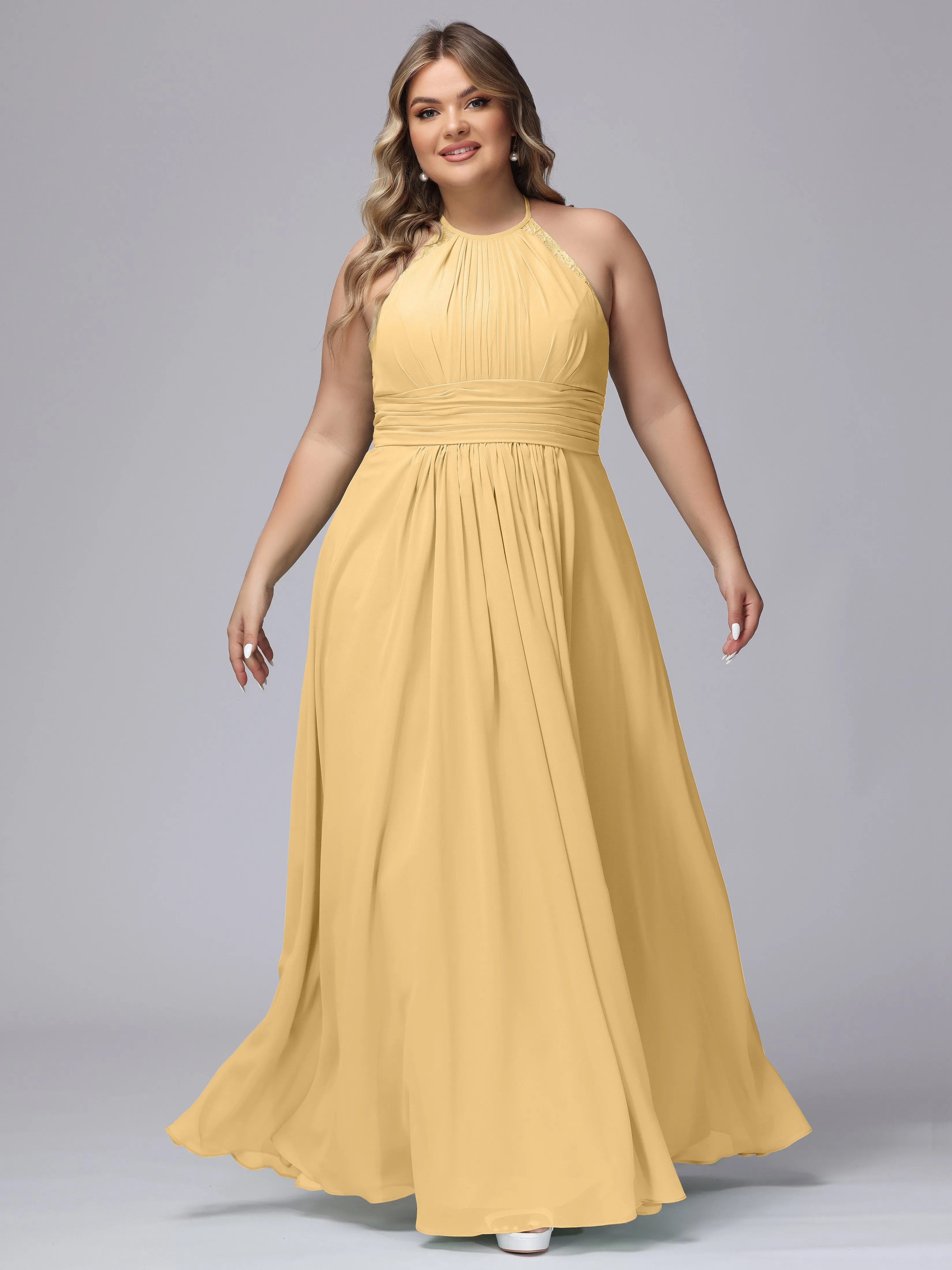 Halter Sleeveless Long Plus Size Chiffon Bridesmaid Dresses