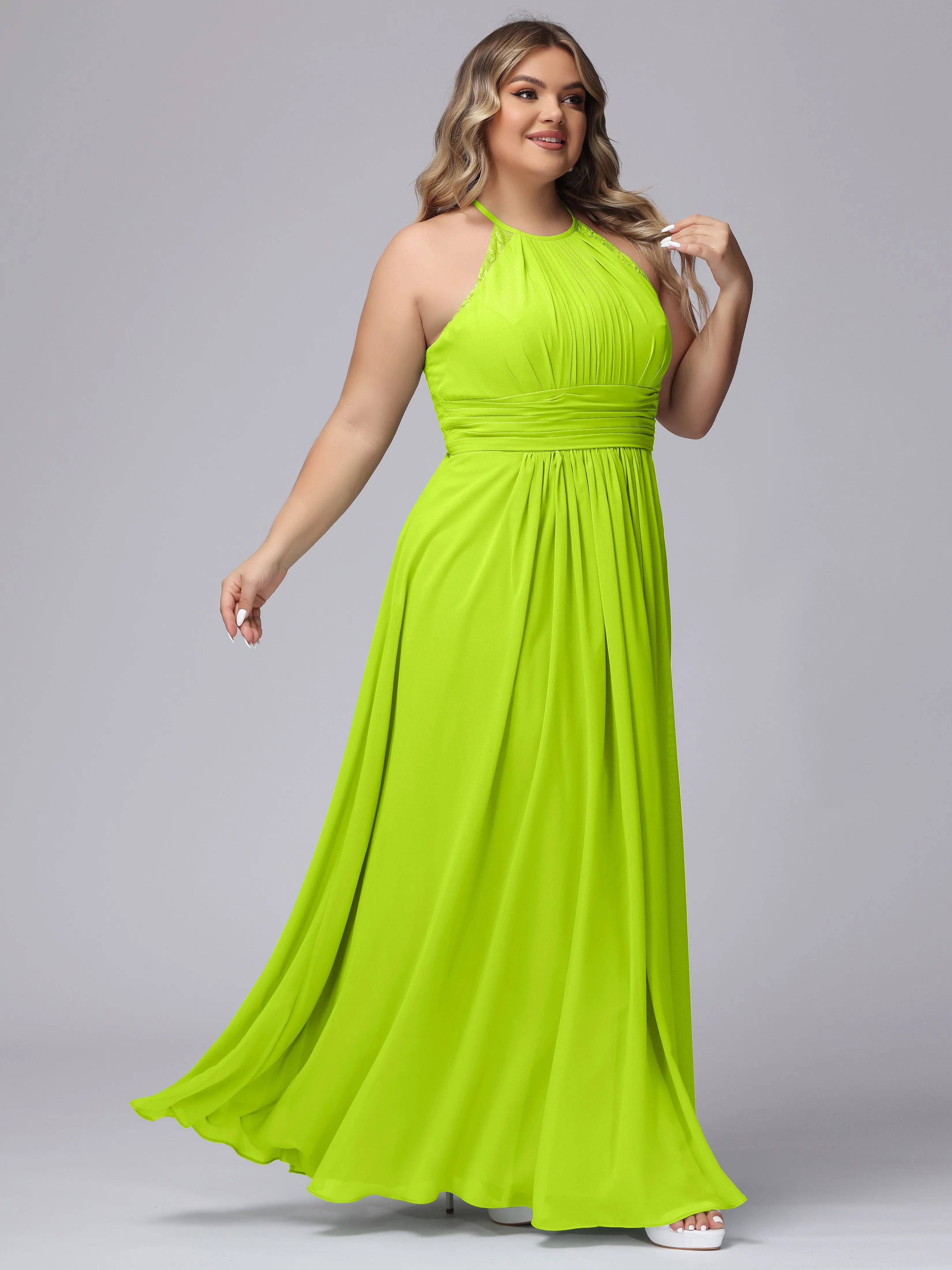 Halter Sleeveless Long Plus Size Chiffon Bridesmaid Dresses