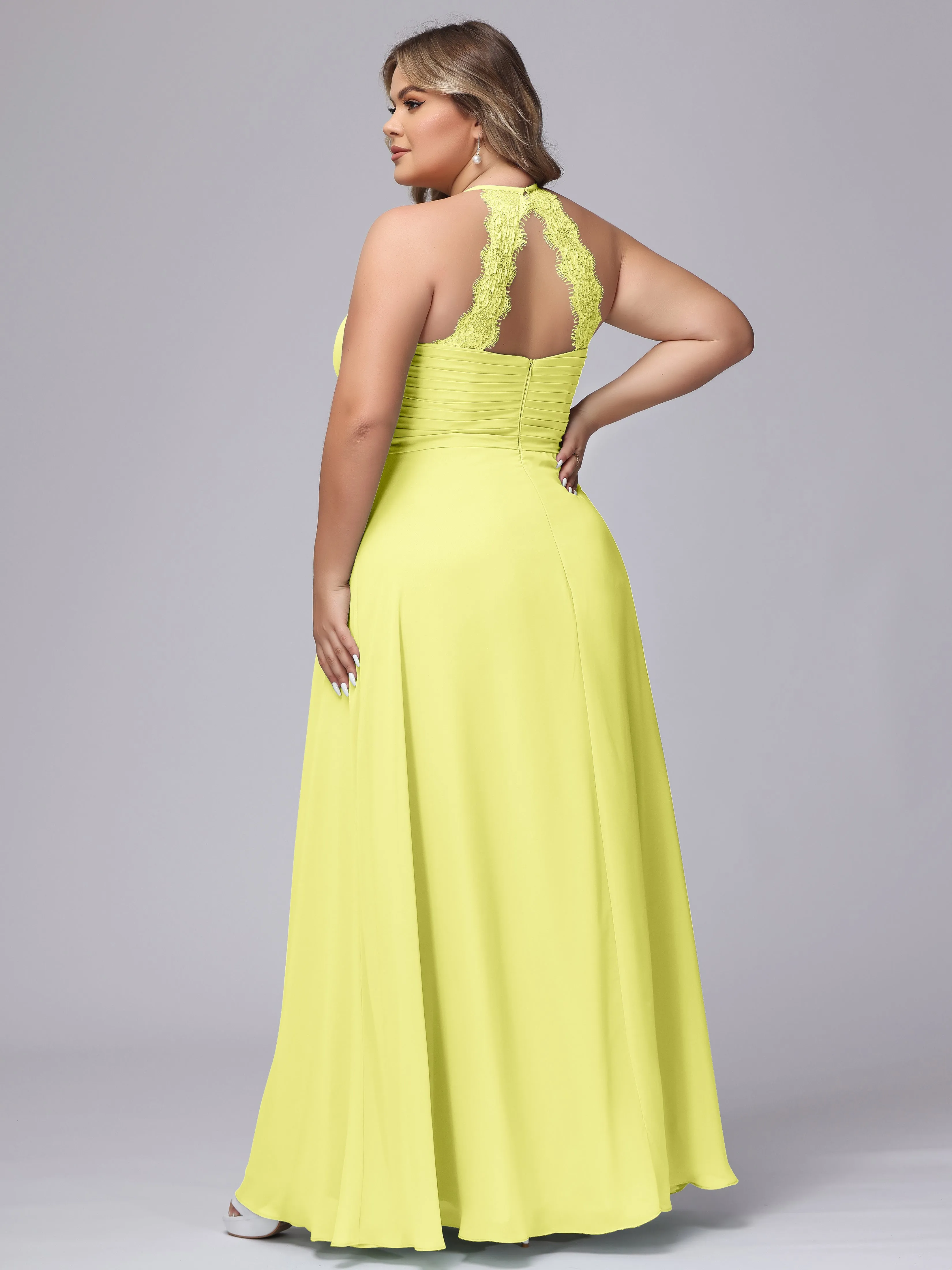 Halter Sleeveless Long Plus Size Chiffon Bridesmaid Dresses