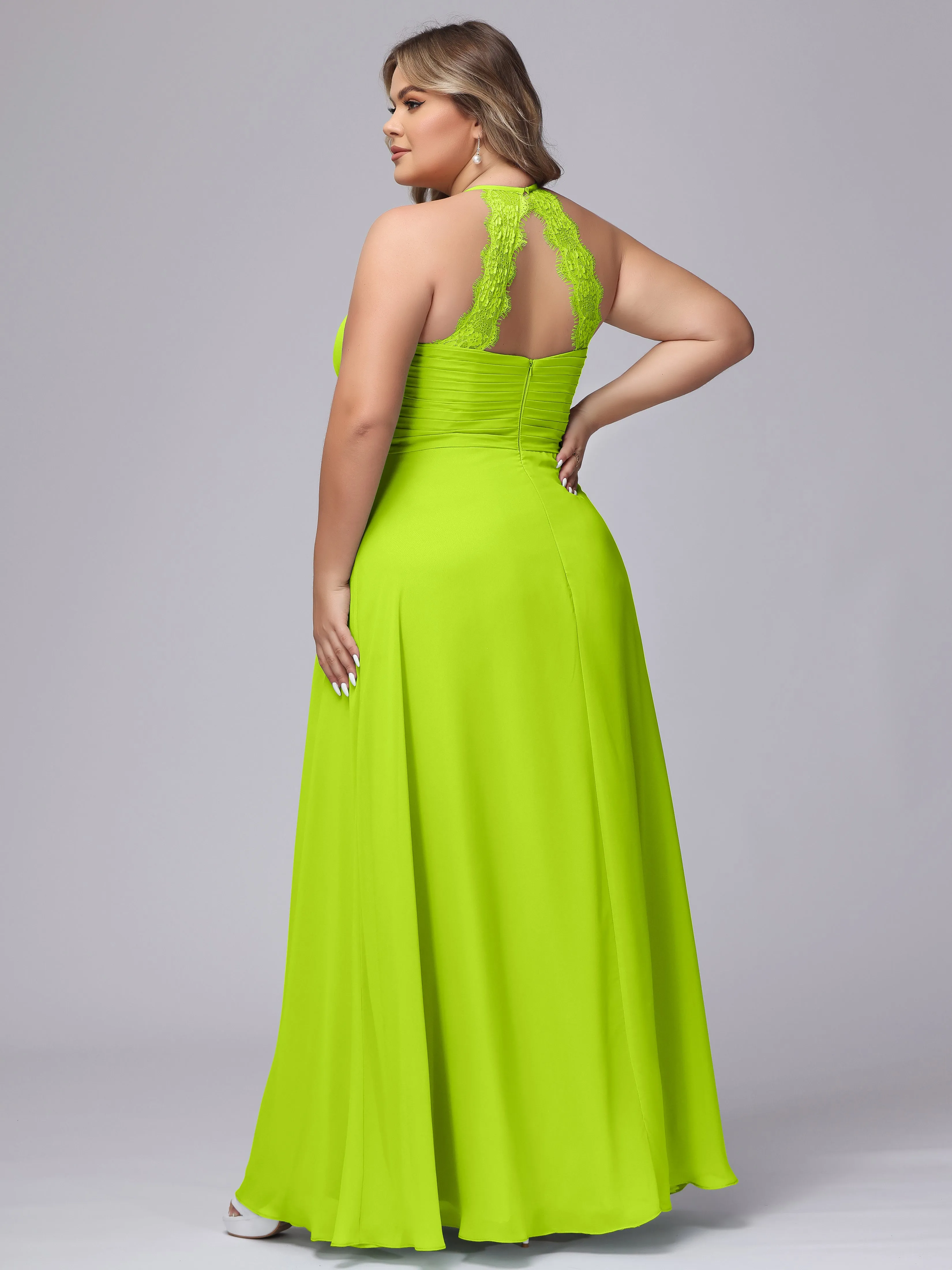 Halter Sleeveless Long Plus Size Chiffon Bridesmaid Dresses
