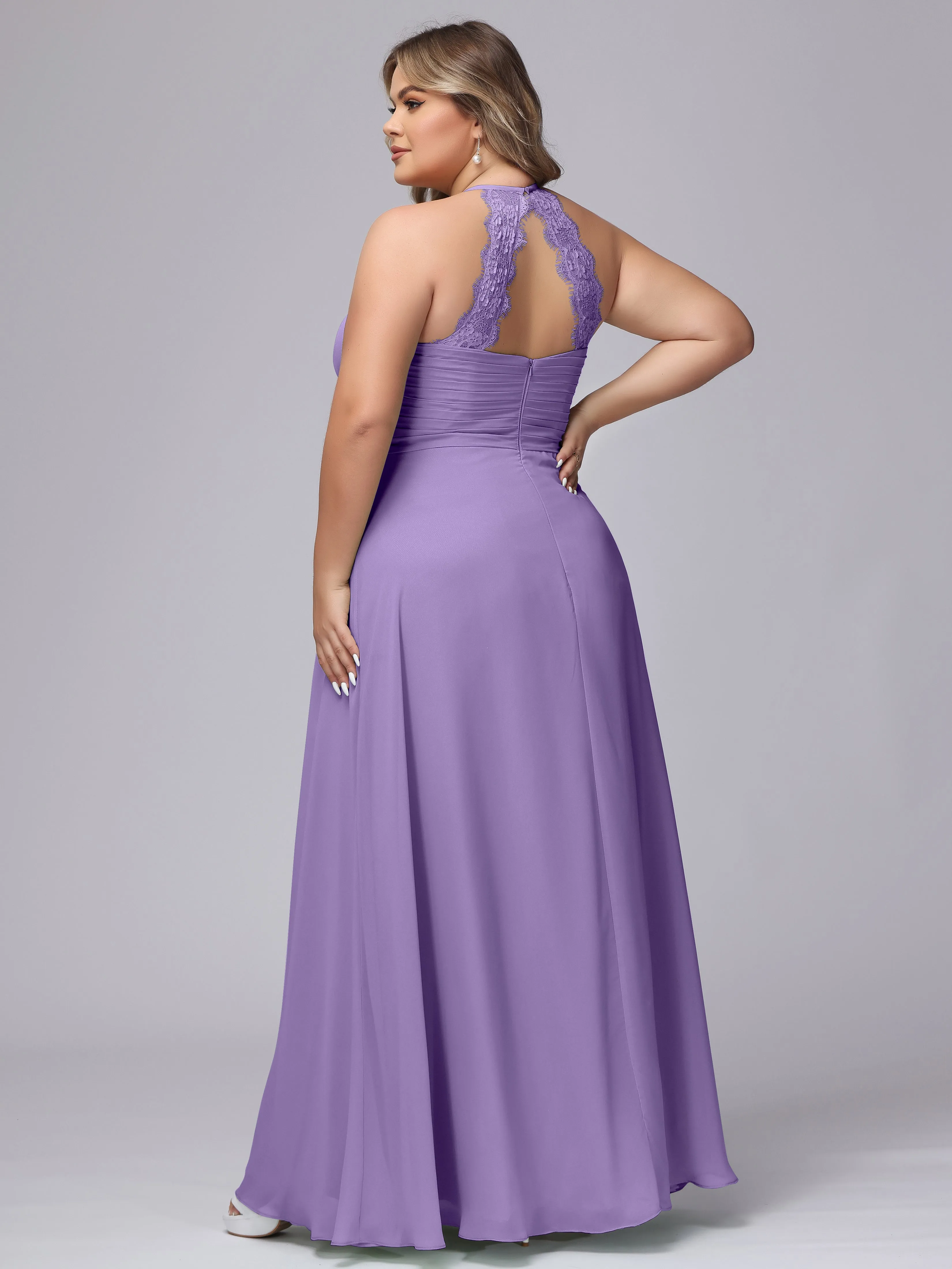 Halter Sleeveless Long Plus Size Chiffon Bridesmaid Dresses