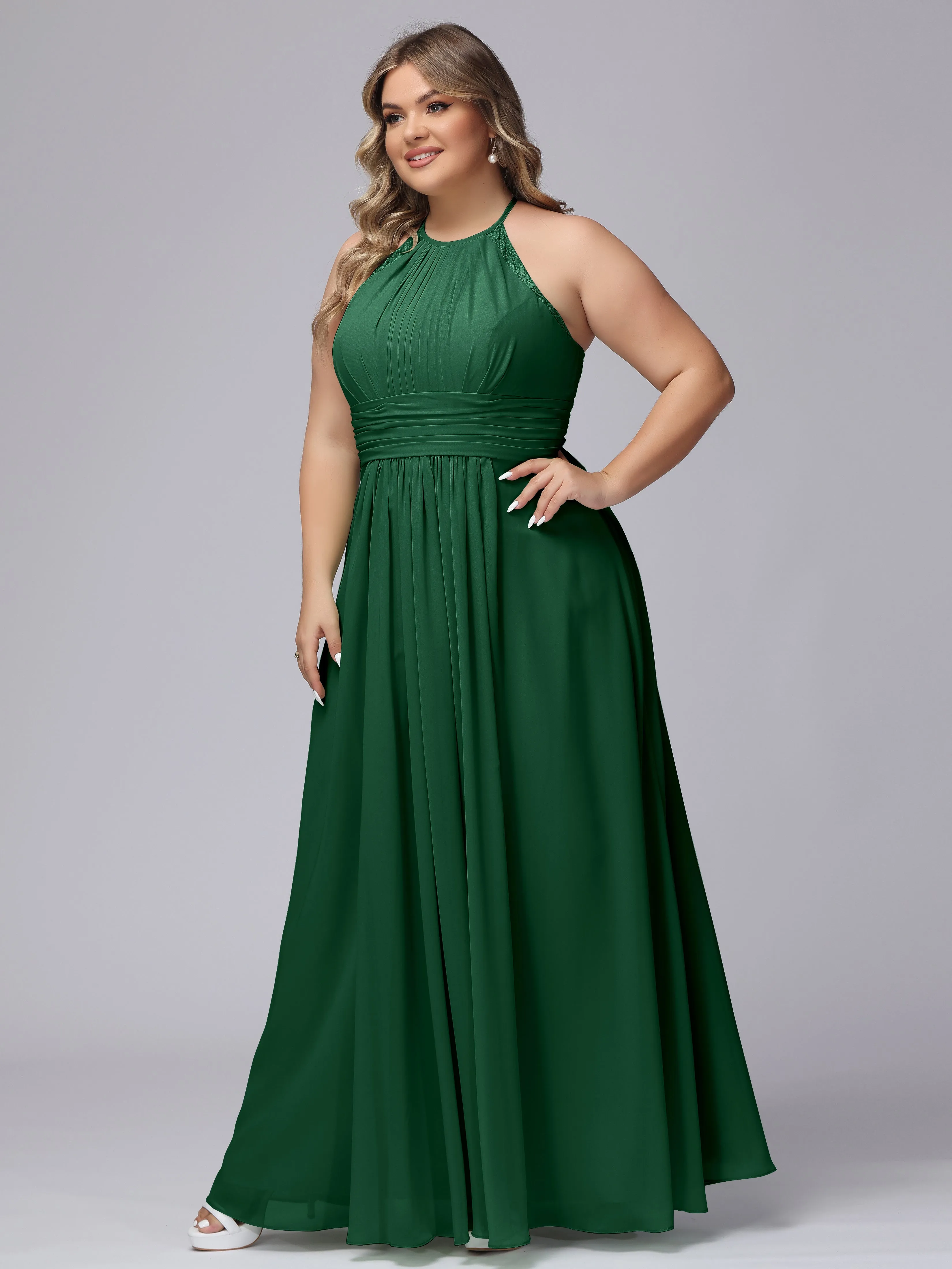 Halter Sleeveless Long Plus Size Chiffon Bridesmaid Dresses