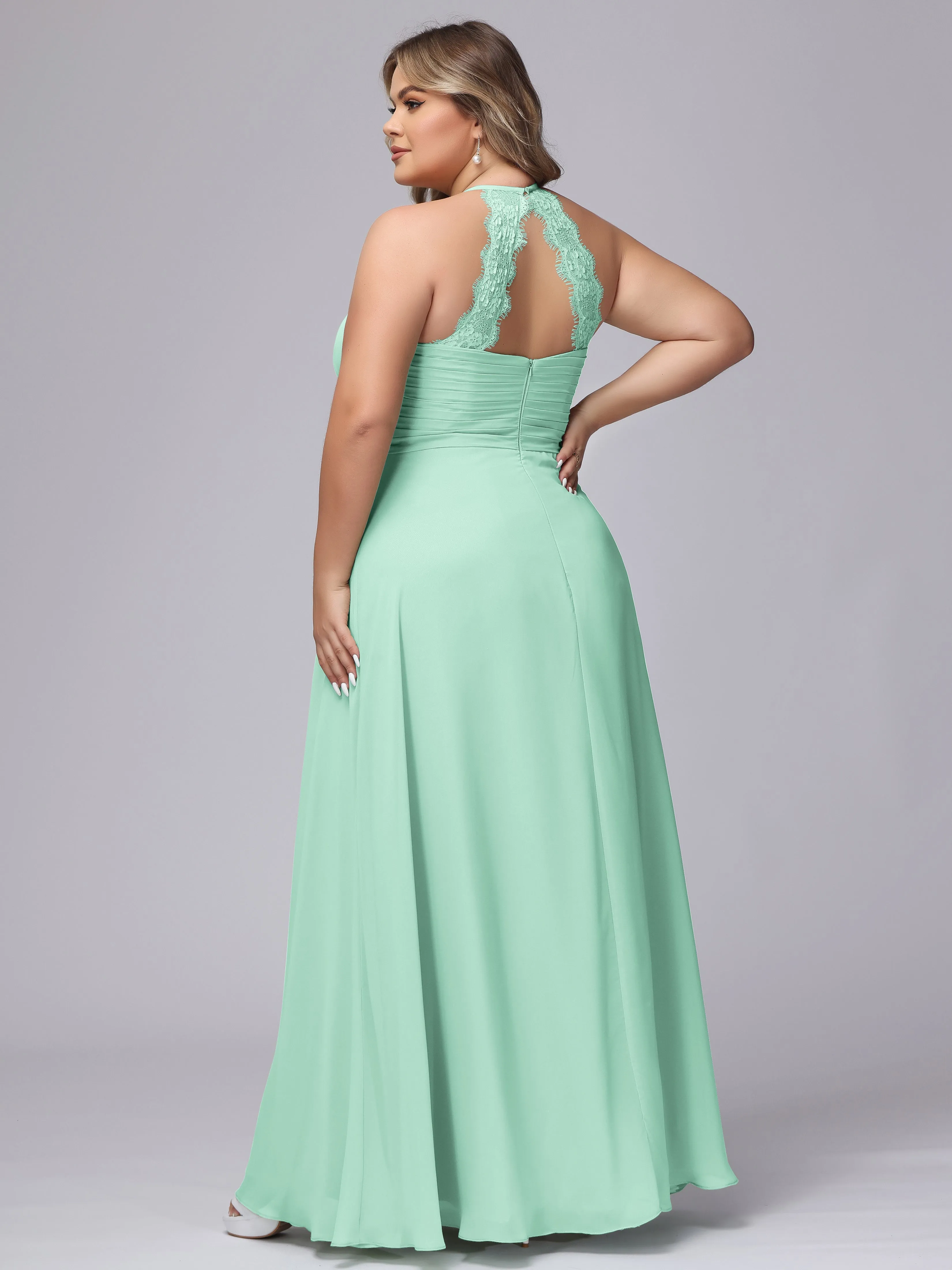 Halter Sleeveless Long Plus Size Chiffon Bridesmaid Dresses