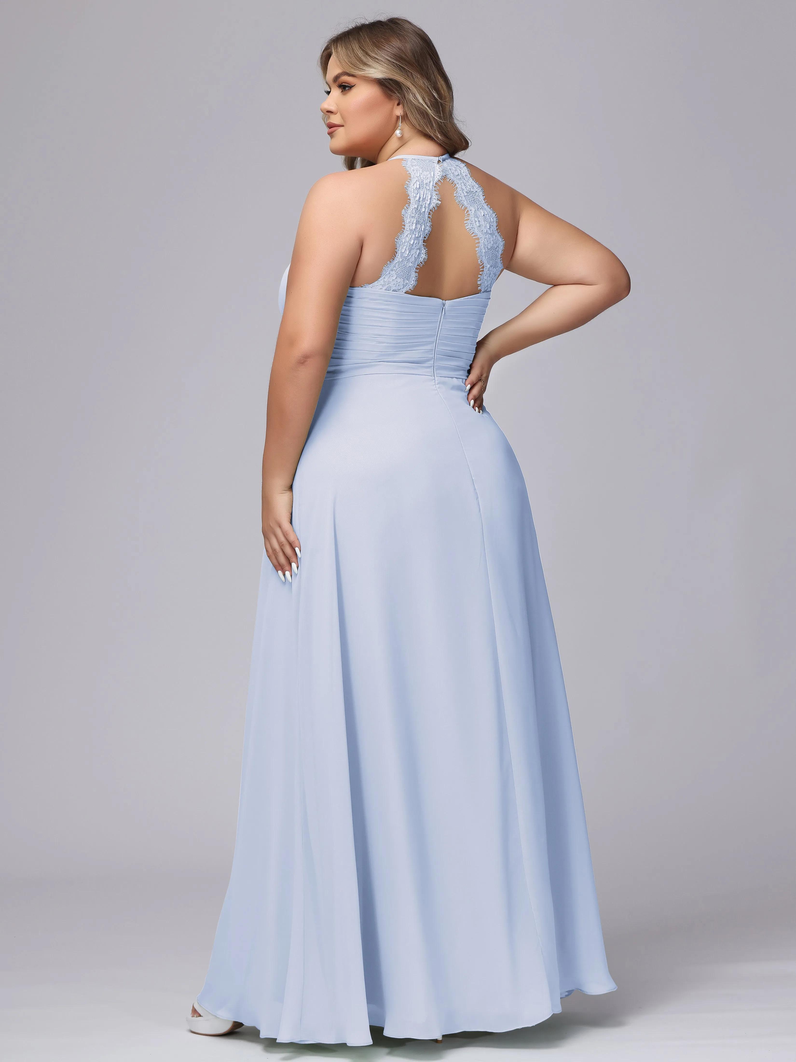 Halter Sleeveless Long Plus Size Chiffon Bridesmaid Dresses